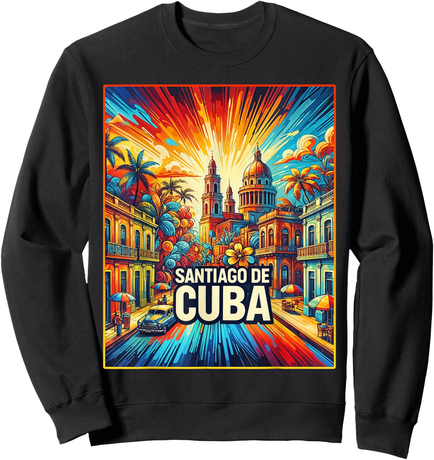 Santiago De Cuba Family Travel Shirt Vintage Retro City Travel Sweatshirt - Sweatshirt | Black
