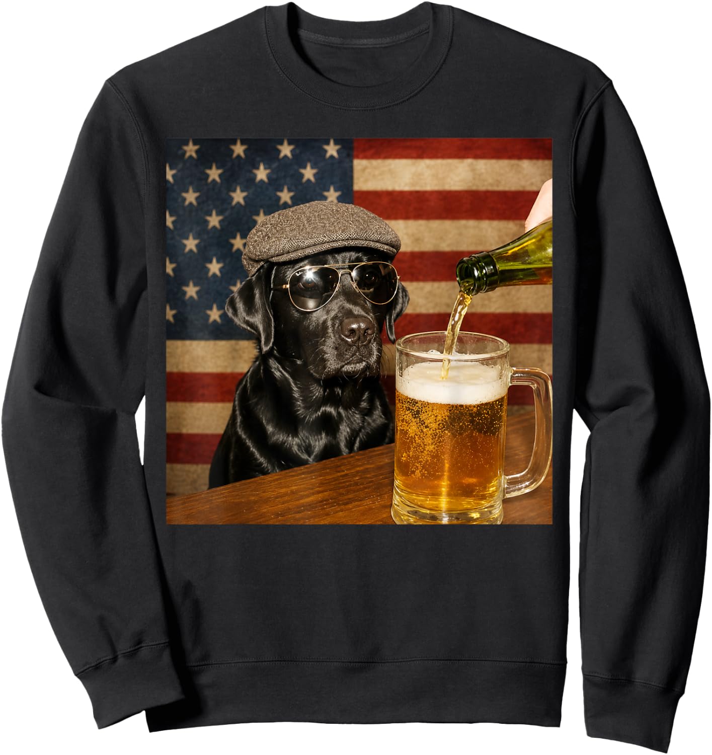 Black Lab Drinking Beer Funny Dog Glasses with Hat Meme Sweatshirt - Sweatshirt | Black