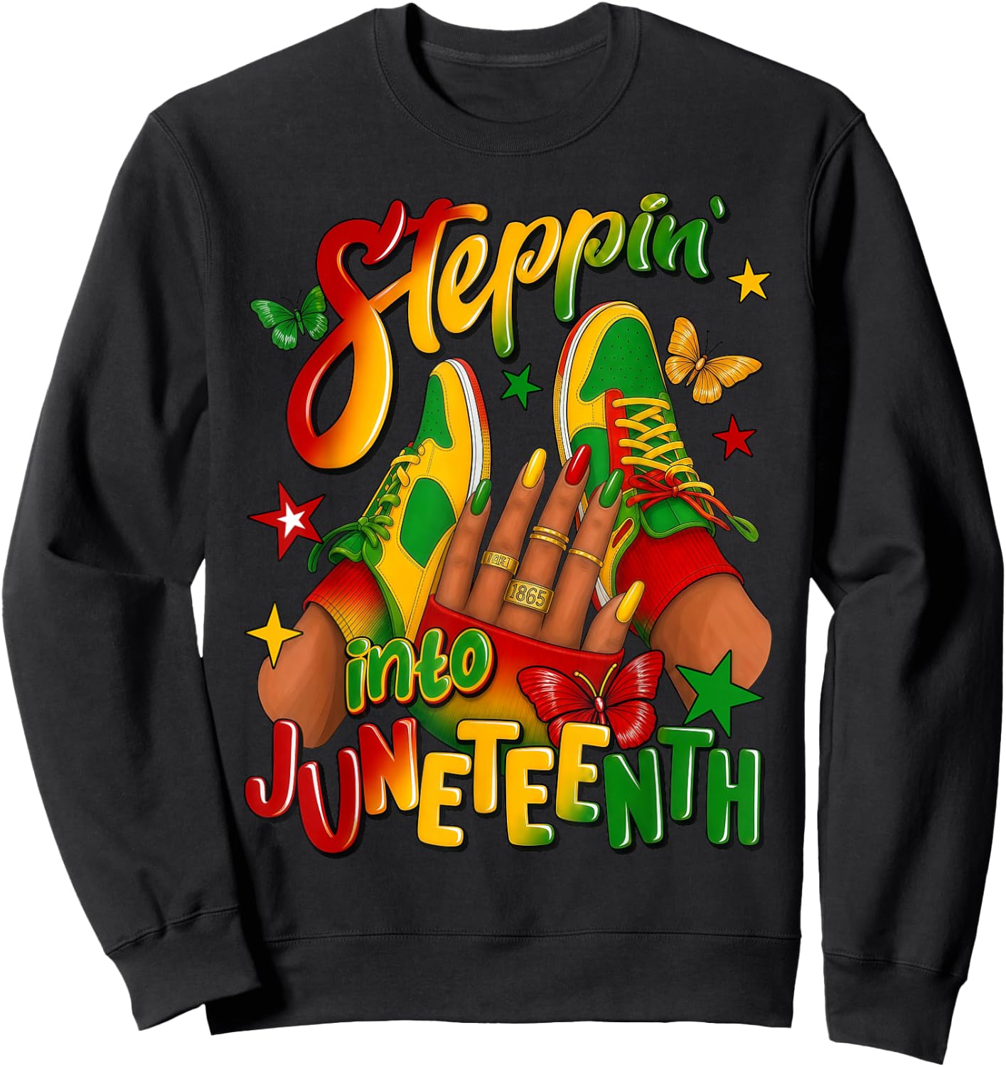 Steppin' Into Juneteenth 1865 Melanin Queen Afro Black Woman Sweatshirt - Sweatshirt | Black