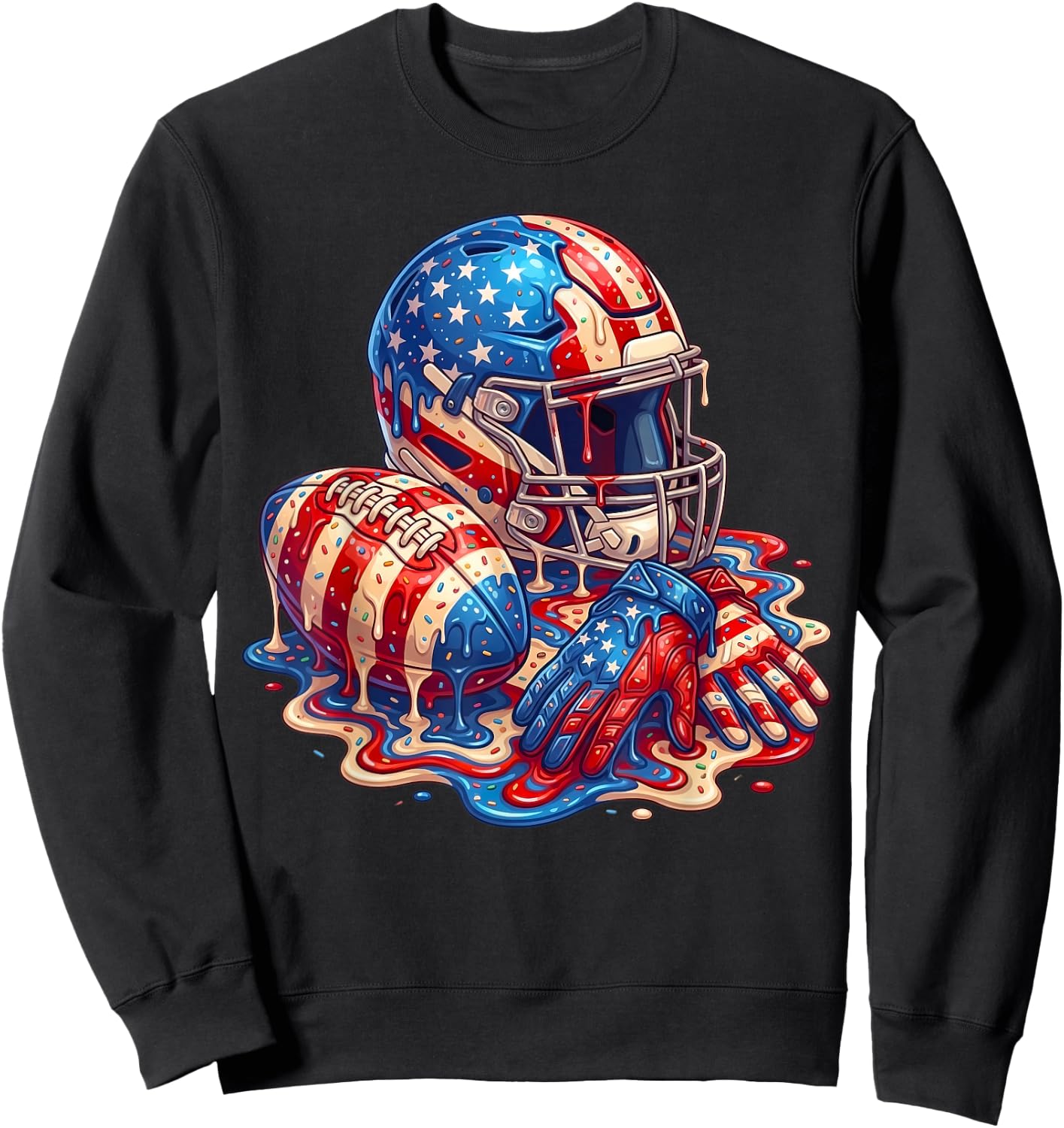 Football Drip for Boys Kids Youth American Flag 4th of July Sweatshirt - Sweatshirt | Black
