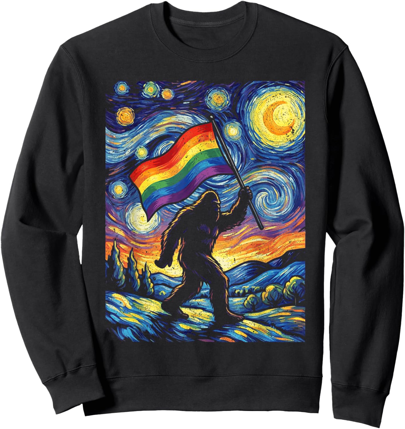 Bigfoot Starry Night Sasquatch Gay Pride LGBT Support Sweatshirt - Sweatshirt | Black