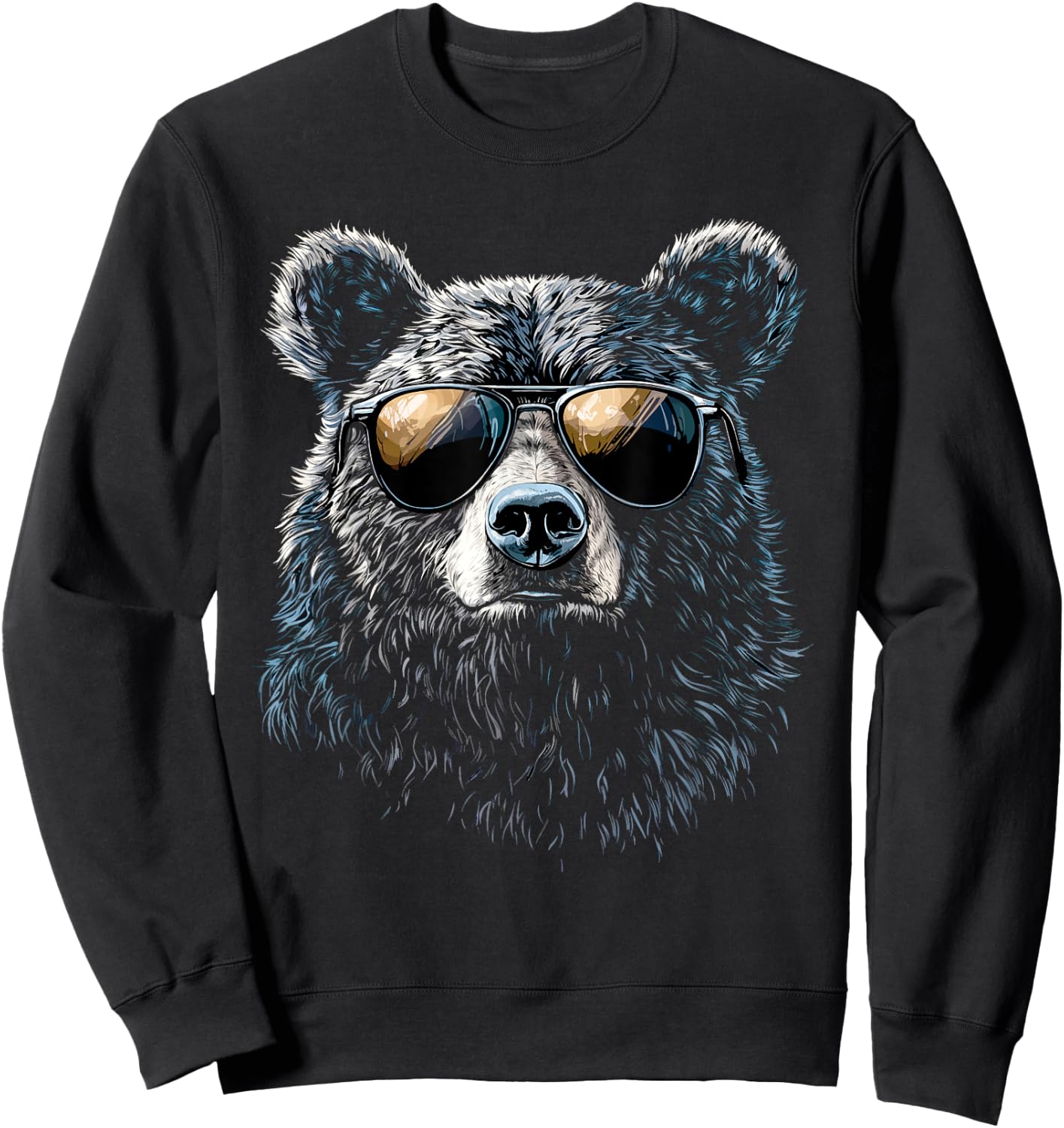 Cool Bear Portrait with Sunglasses Illustration Bear , black Sweatshirt - Sweatshirt | Black