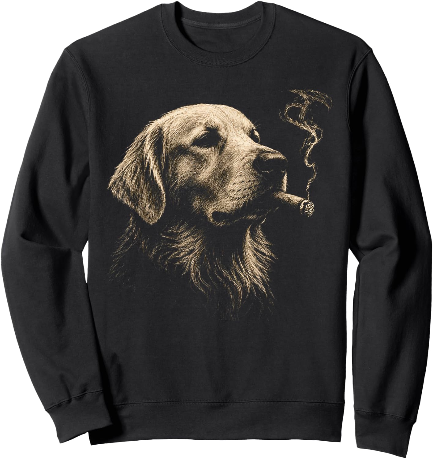 Golden Retriever Smoking Cigar Funny Dog Lover Vintage Sweatshirt - Sweatshirt | Black
