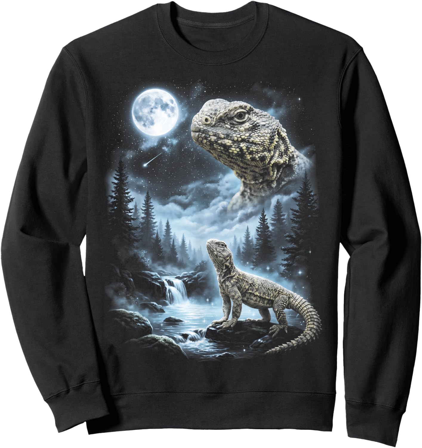 Uromastyx Howling at Moon 90's Retro Lizard Sweatshirt - Sweatshirt | Black