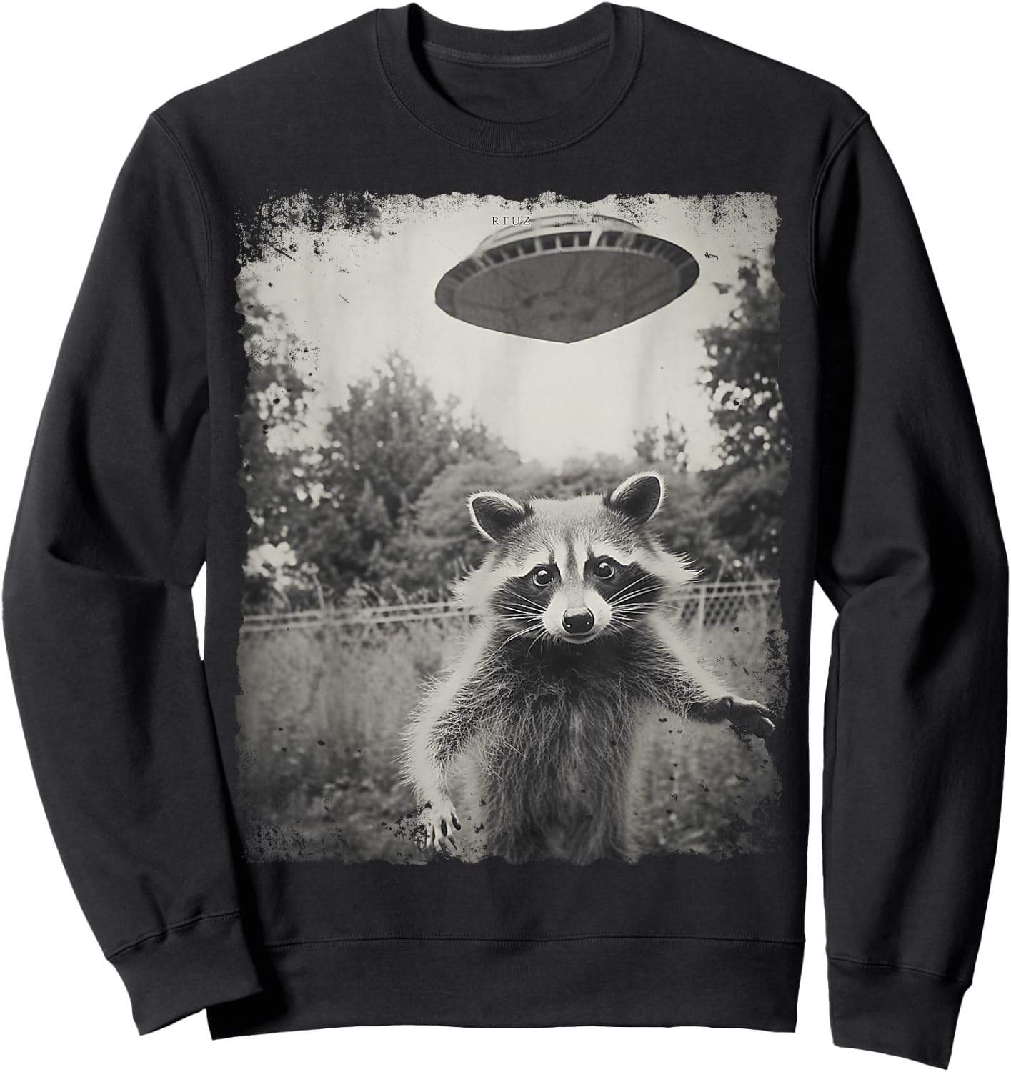 Vintage Hipster Retro Raccoon Streetwear Alien UFO Waschbär Sweatshirt - Sweatshirt | Black