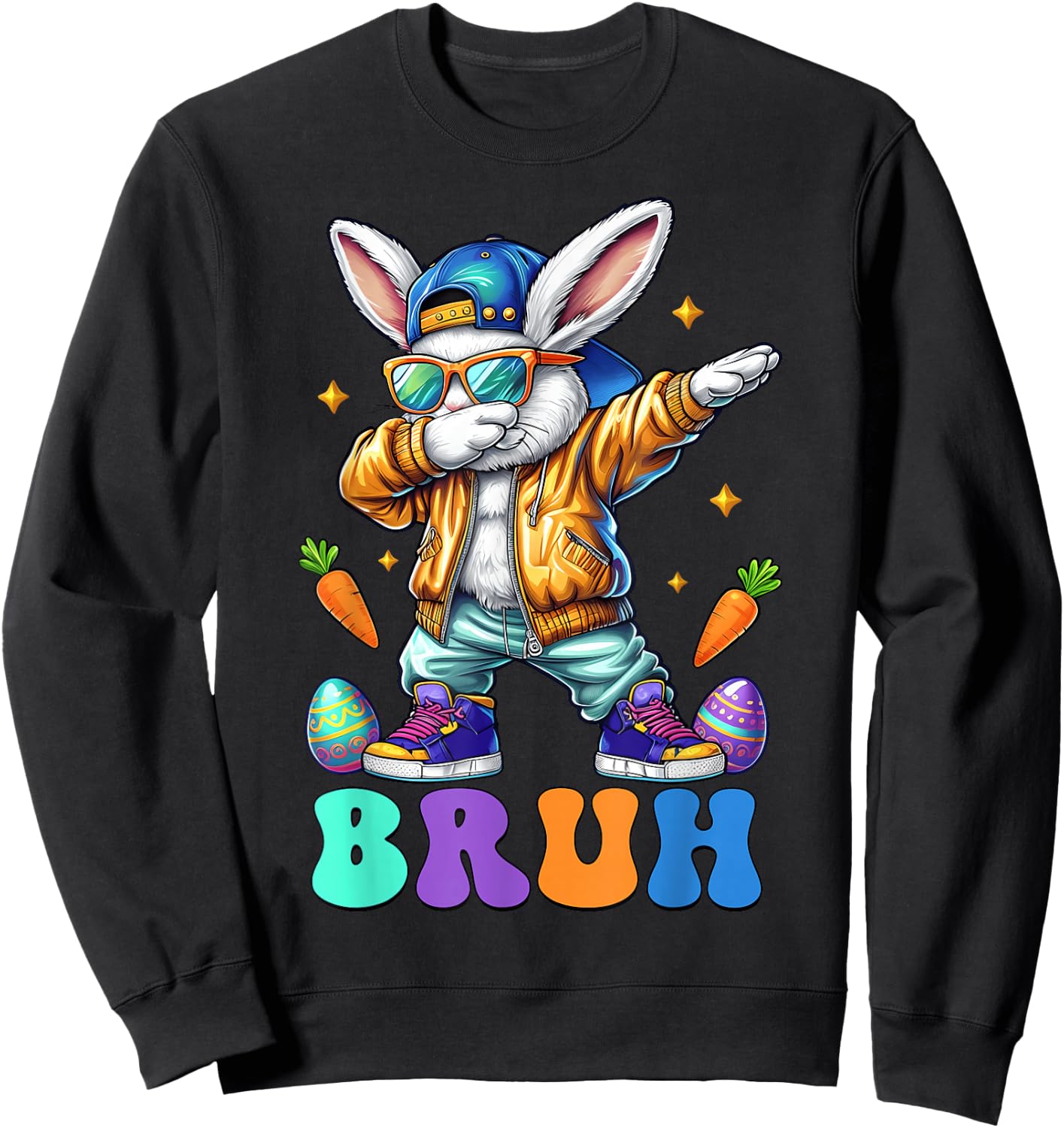 Happy Easter Day Dabbing Bunny Bruh Meme Bruh Boy Girl Kid Sweatshirt - Sweatshirt | Black