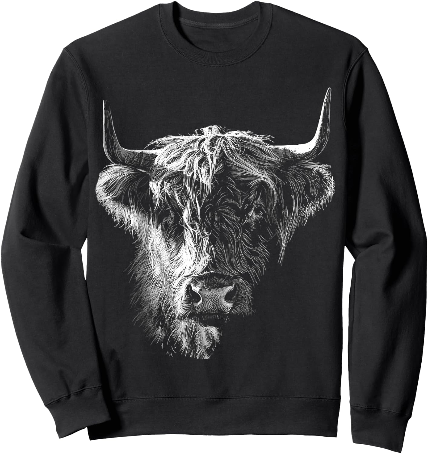 @n!mal Highland Cow Art Gesicht Tier Portrait Grafik Highland Cow für Tierliebhaber, Familien, Kinder - - Schwarz - S Sweatshirt - Sweatshirt | Black