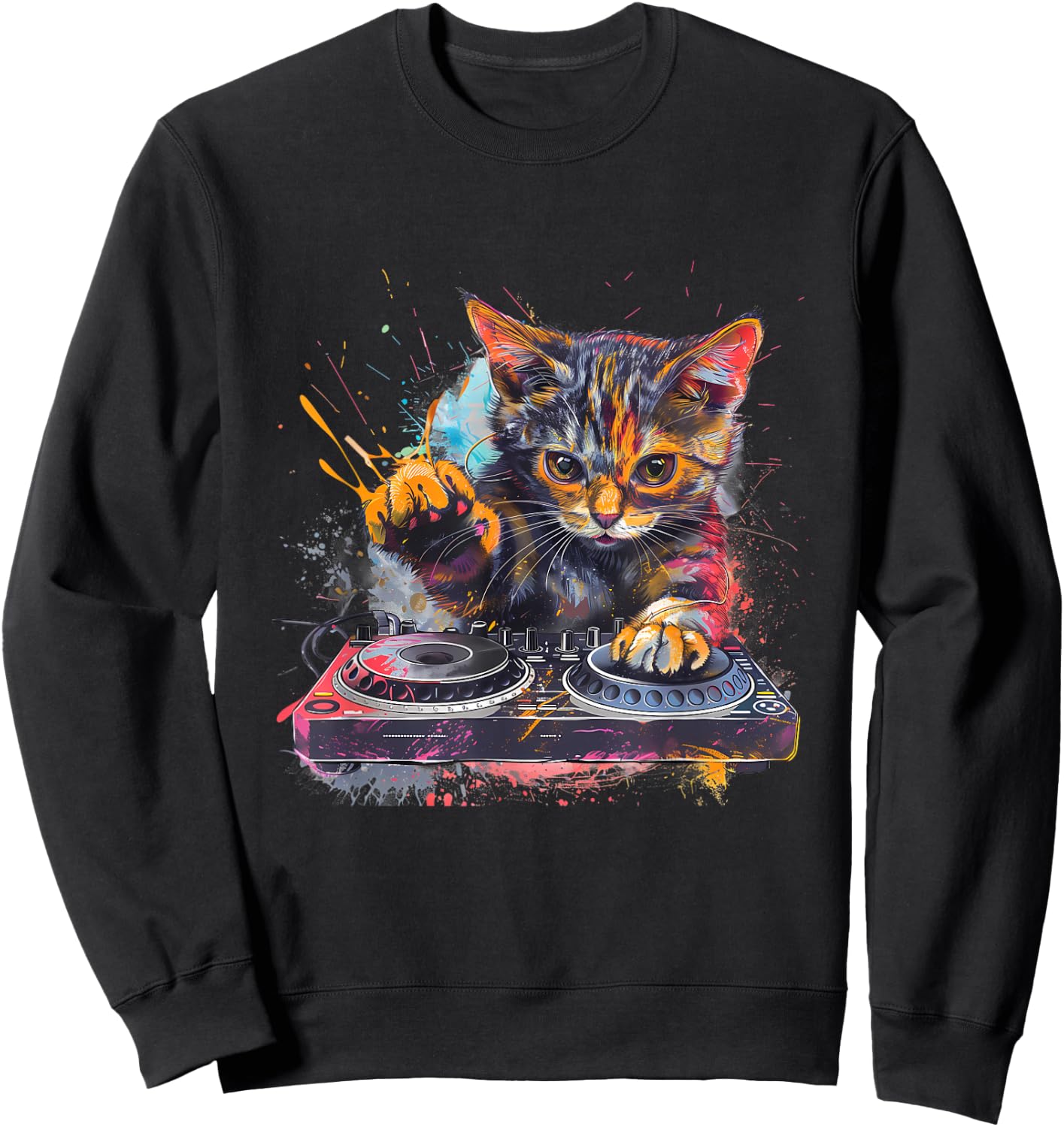 DJ Cat Turntable DJ Cat EDM Artwork House Music Beatmaker Sweatshirt - Sweatshirt | Black