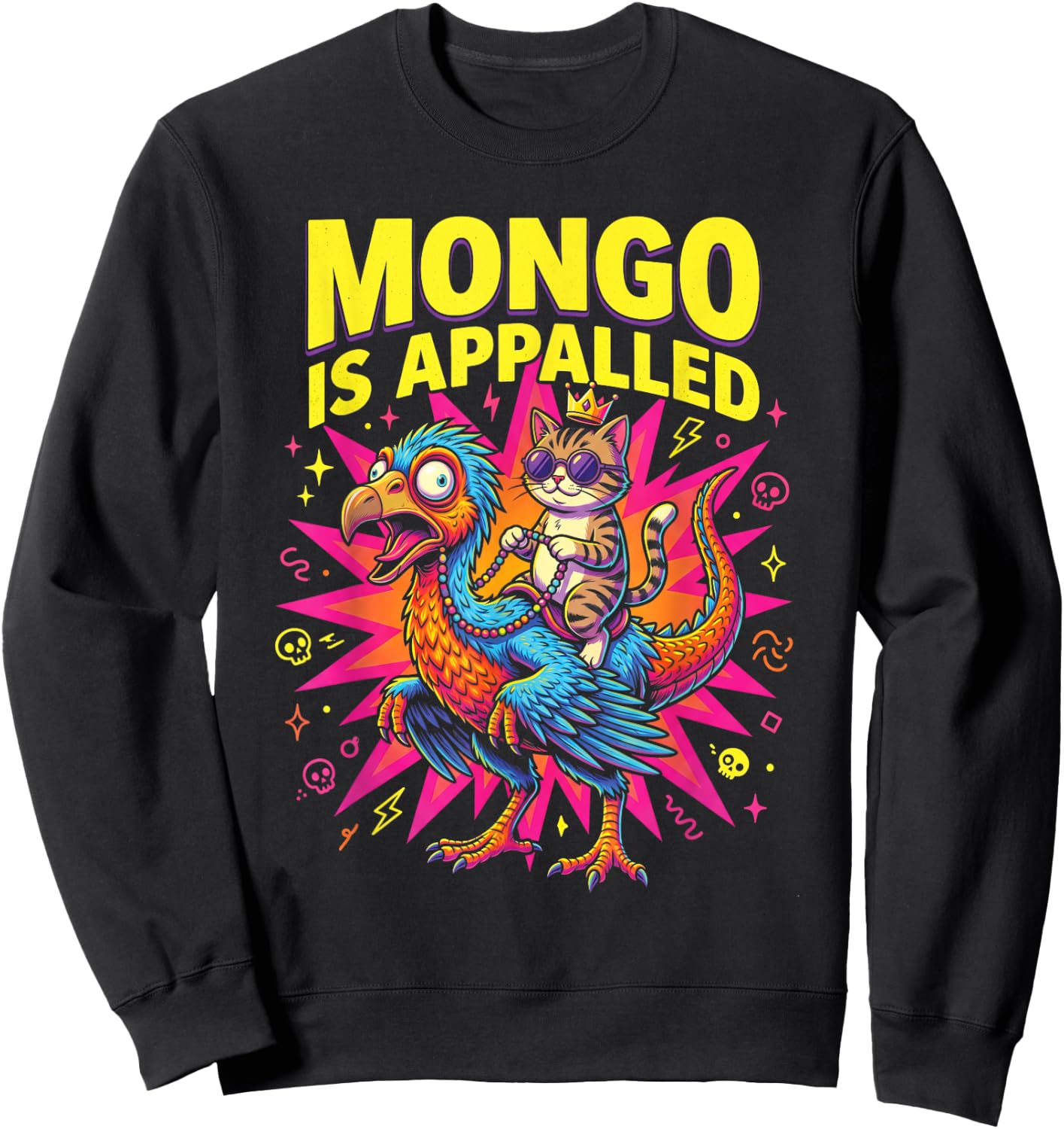 Mongo is Appalled Funny Cat Riding Dinosaur Meme Sweatshirt - Sweatshirt | Black