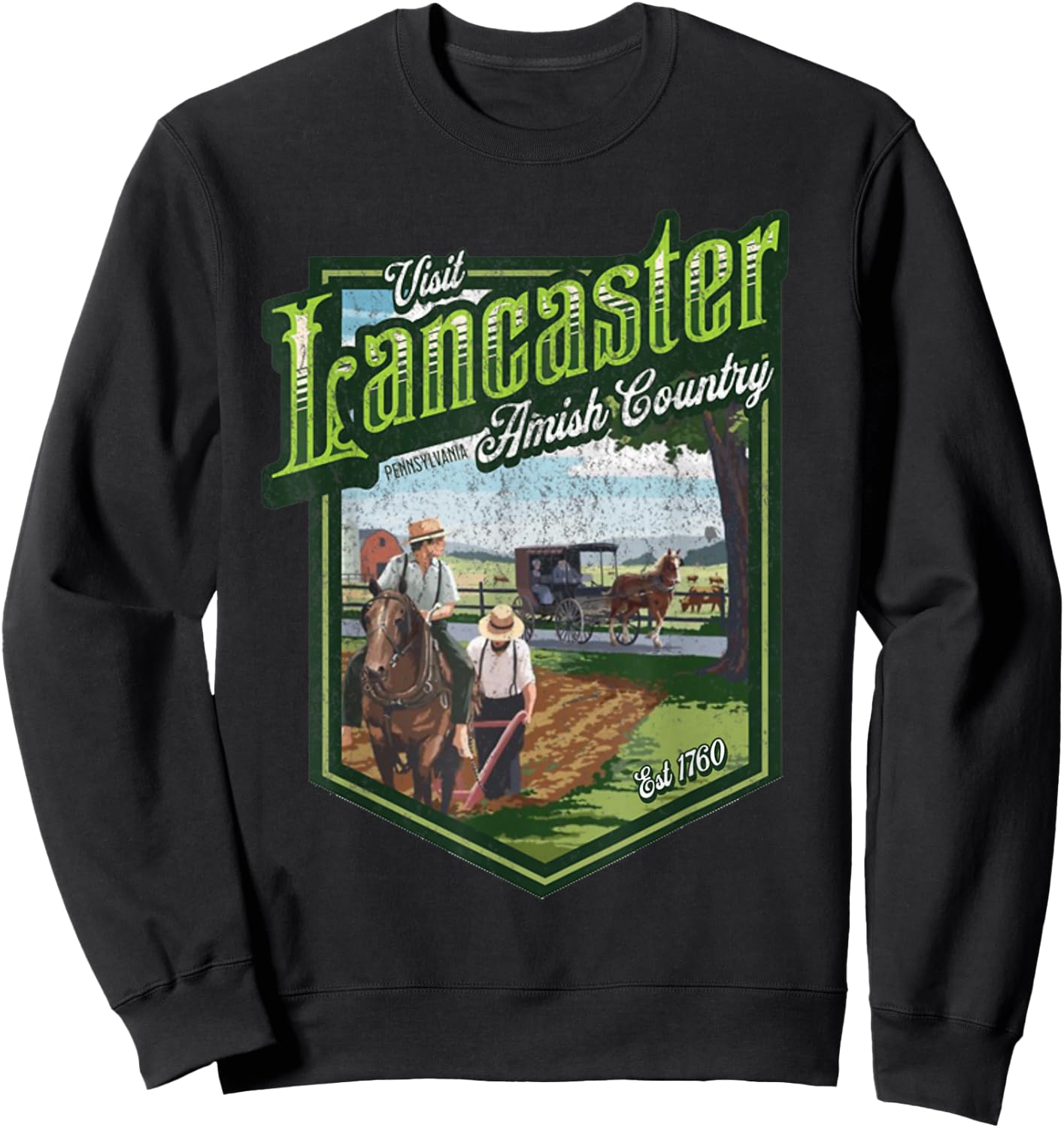 Visit Lancaster Pennsylvania Amish Country Est 1760 Logo Sweatshirt - Sweatshirt | Black