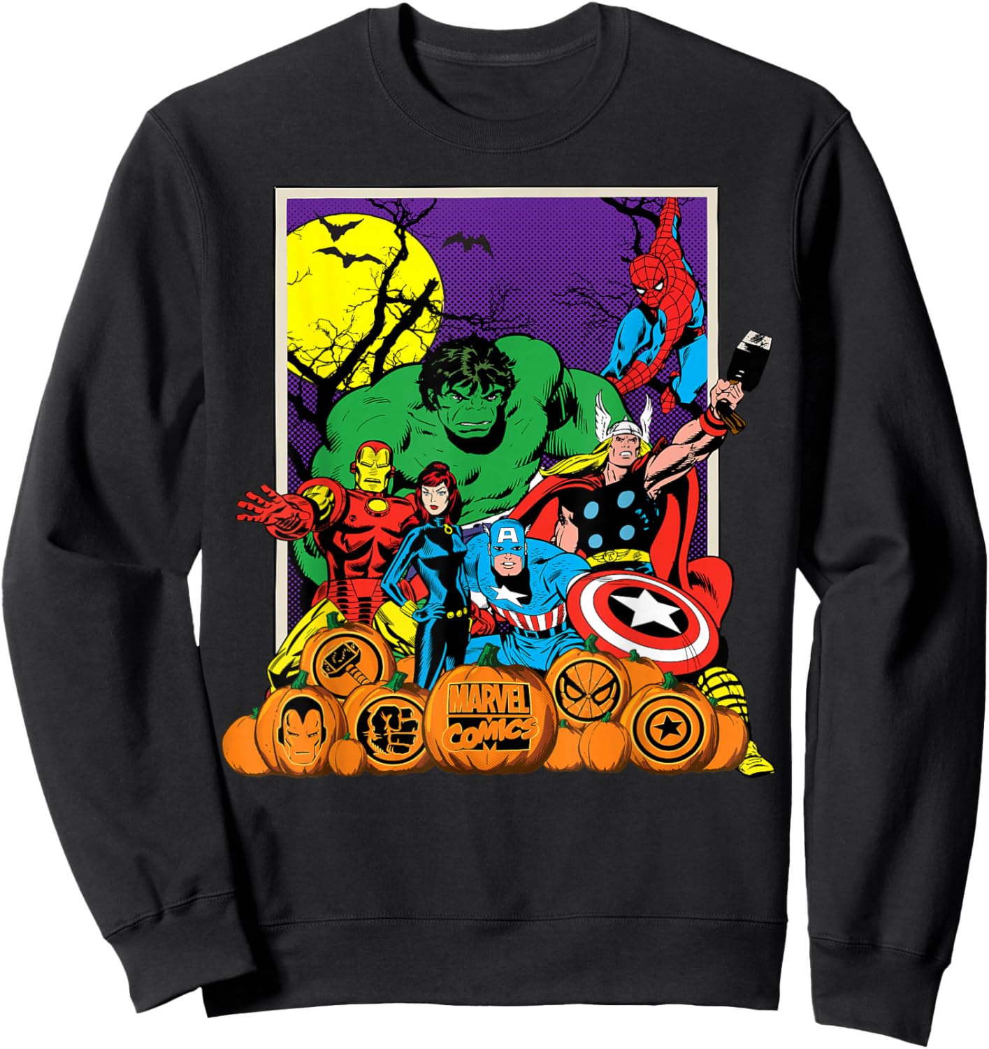 Marvel Heroes Pumpkin Patch Classic Retro Graphic Sweatshirt - Sweatshirt | Black