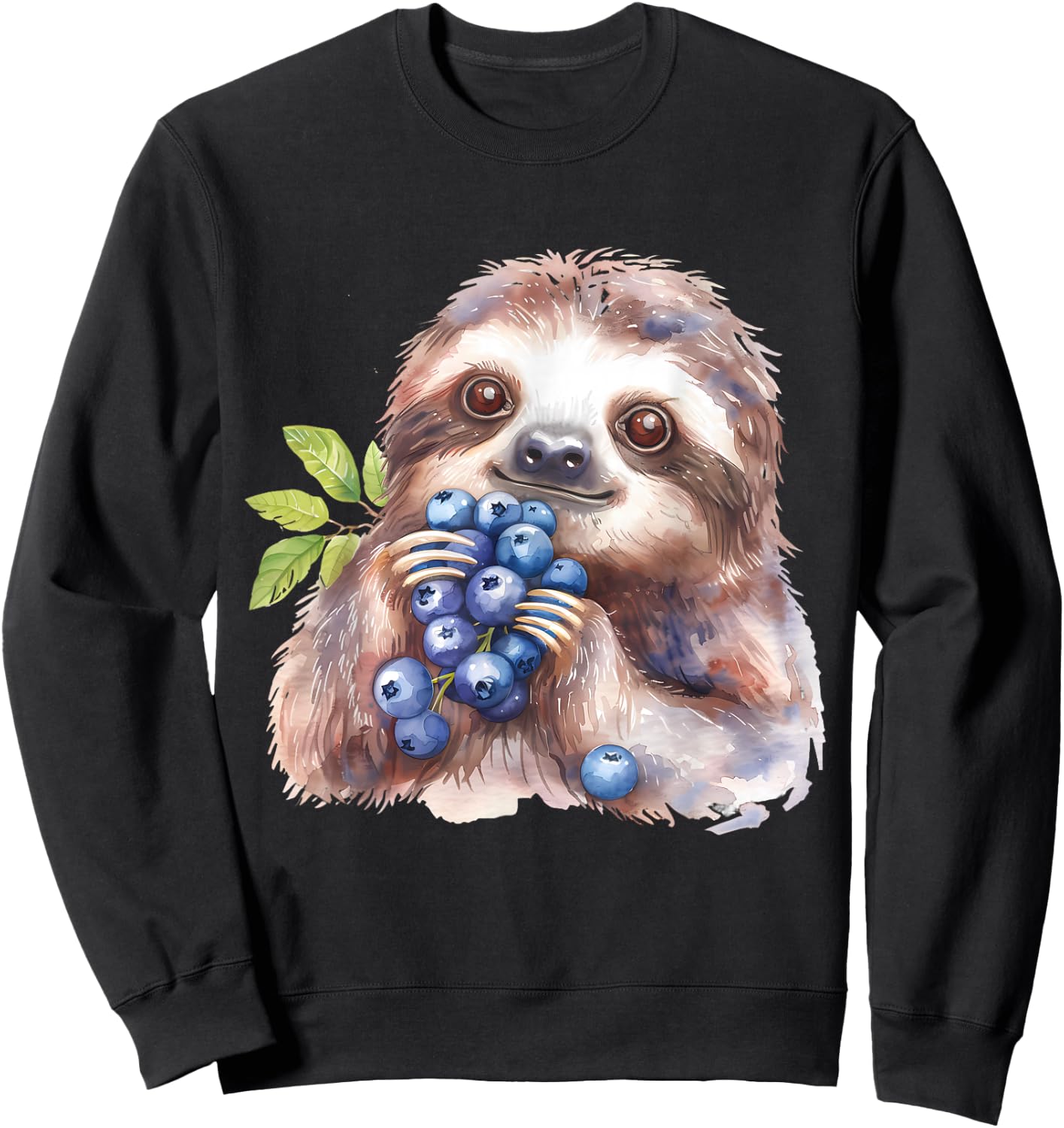 Blueberry Sloth Watercolor Motif Blueberries Animal Art Sweatshirt - Sweatshirt | Black