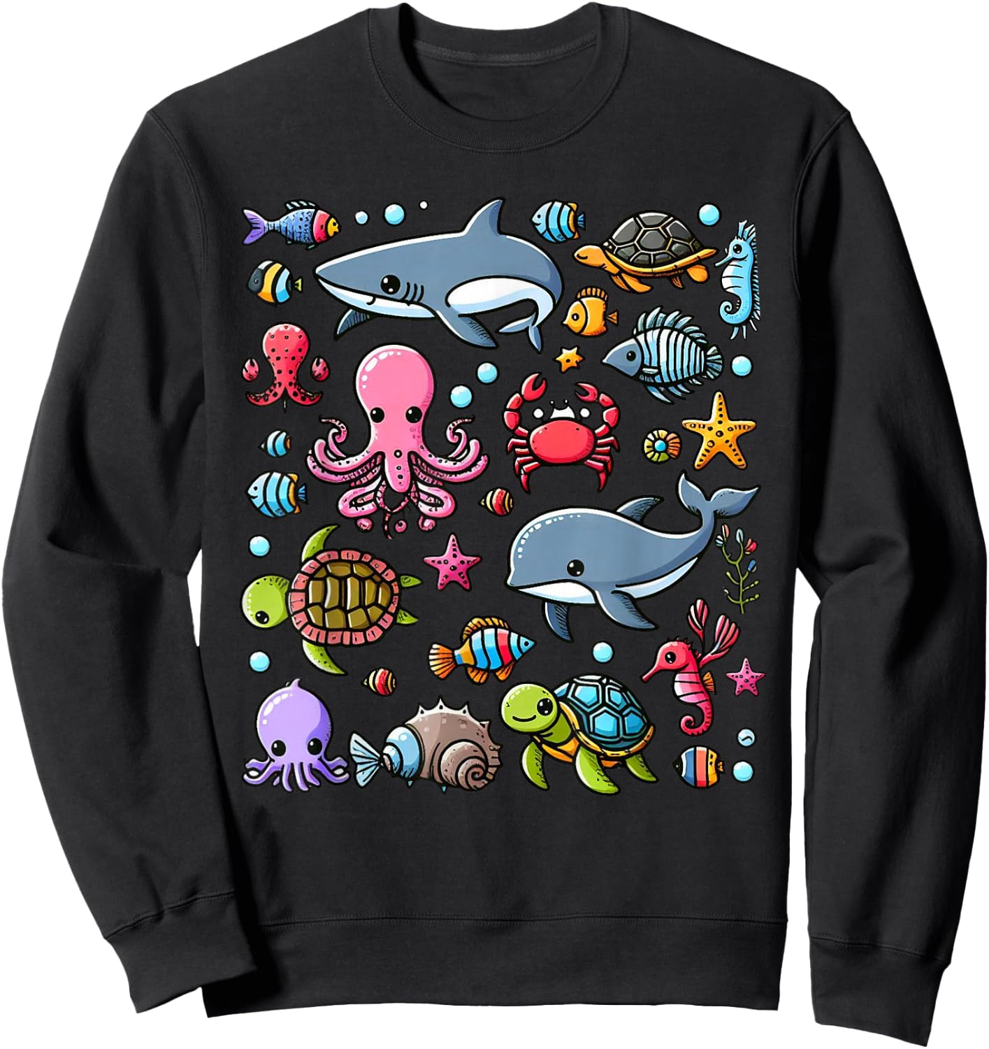 Colourful Sea Animals for Kids, Cute Sea Creatures , black Sweatshirt - Sweatshirt | Black