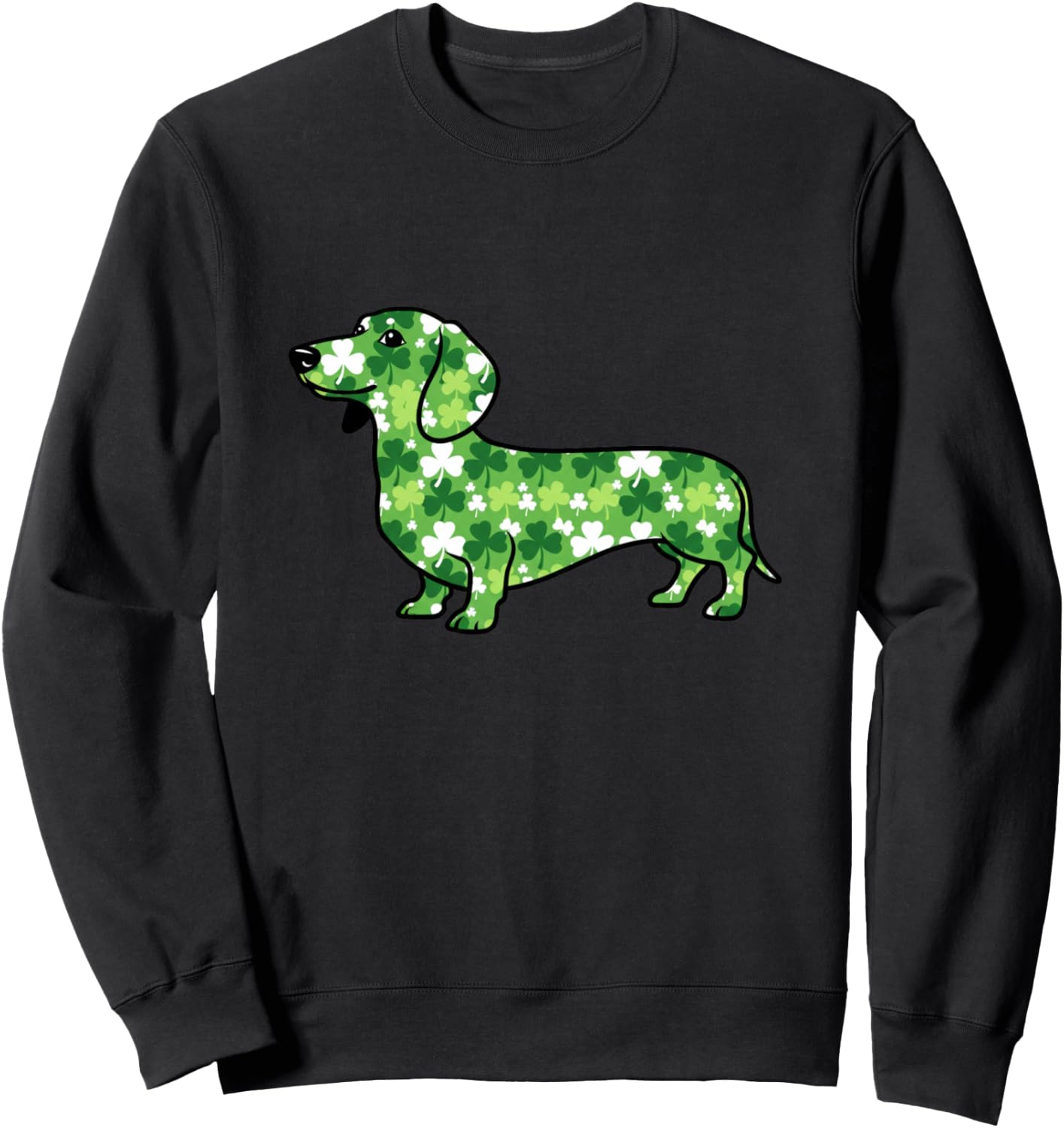 Dachshund Shamrock St Patricks Day Funny Dog Sweatshirt - Sweatshirt | Black