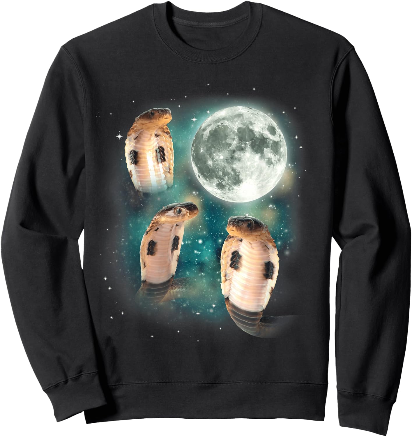 Three Cobras Moon | 3 Serpent Meme Cursed Snake Wildlife Sweatshirt - Sweatshirt | Black