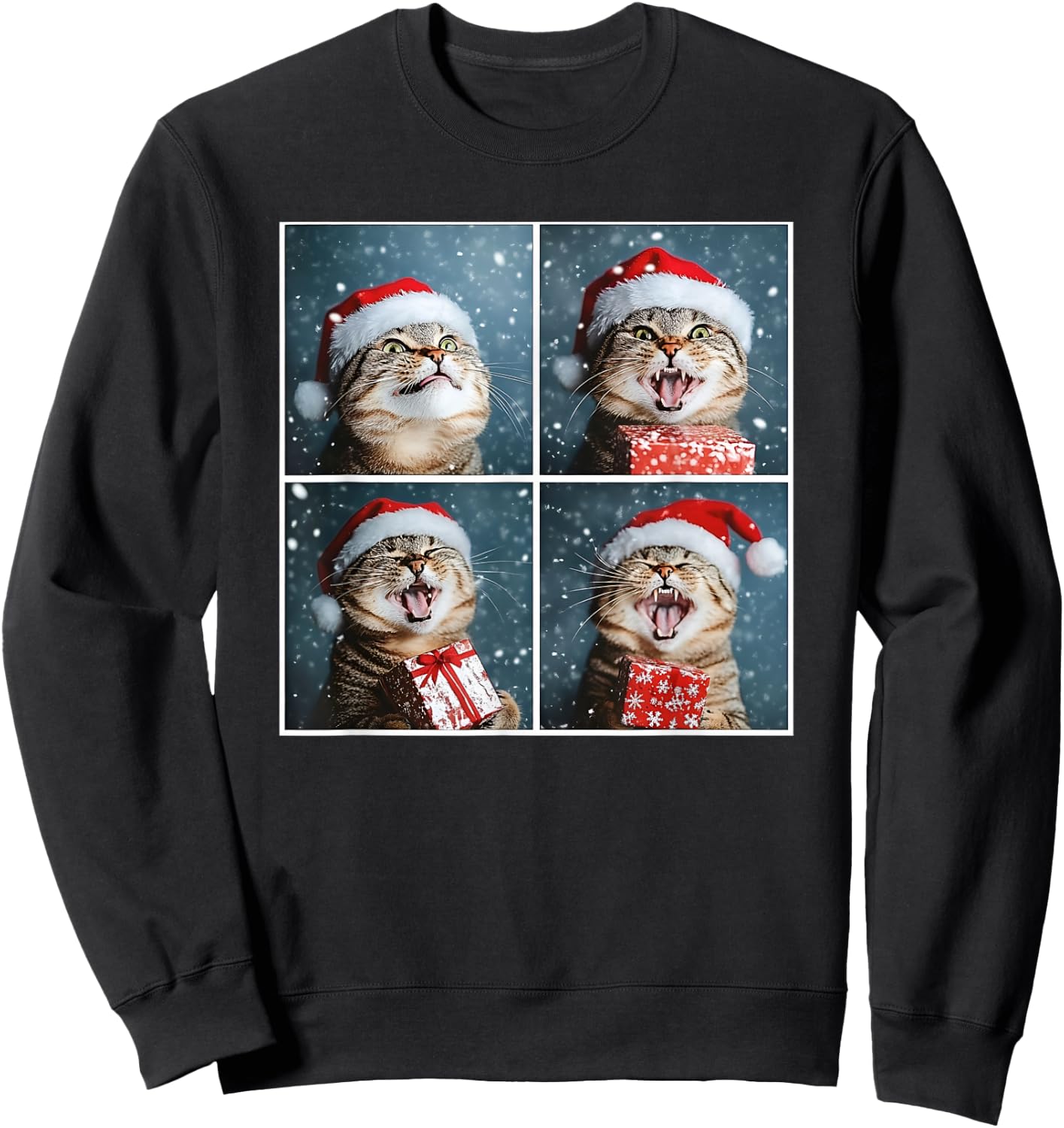 Winter Tabby Cat In Santa Hat Funny Christmas Cat Sweatshirt - Sweatshirt | Black