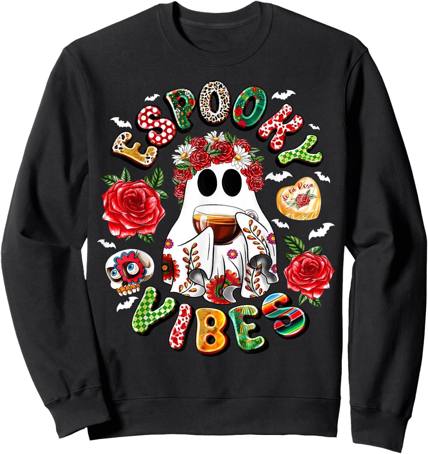 Mexican Ghost Espooky Vibes Pantasmas Conchas And Cucuys Sweatshirt - Sweatshirt | Black
