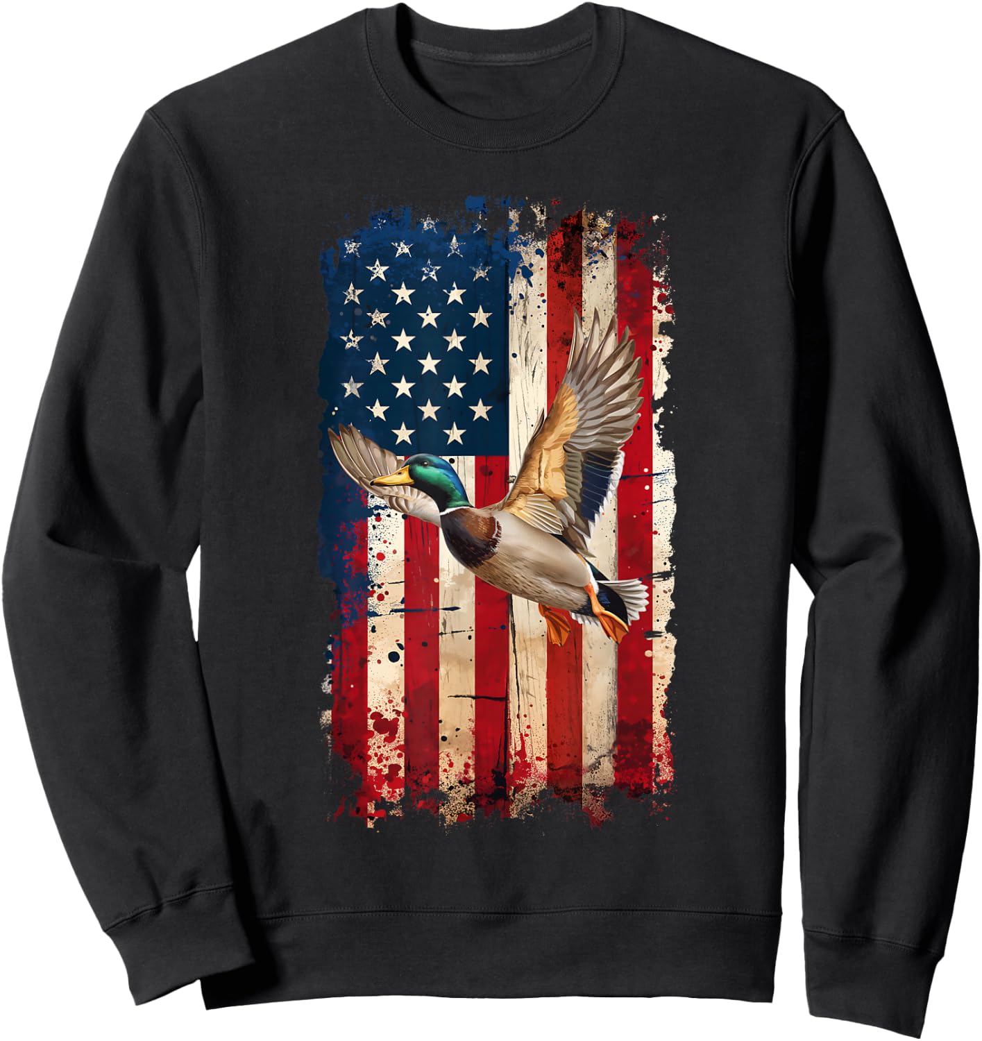 American Flag Duck Hunter Waterfowl Hunting Sweatshirt - Sweatshirt | Black