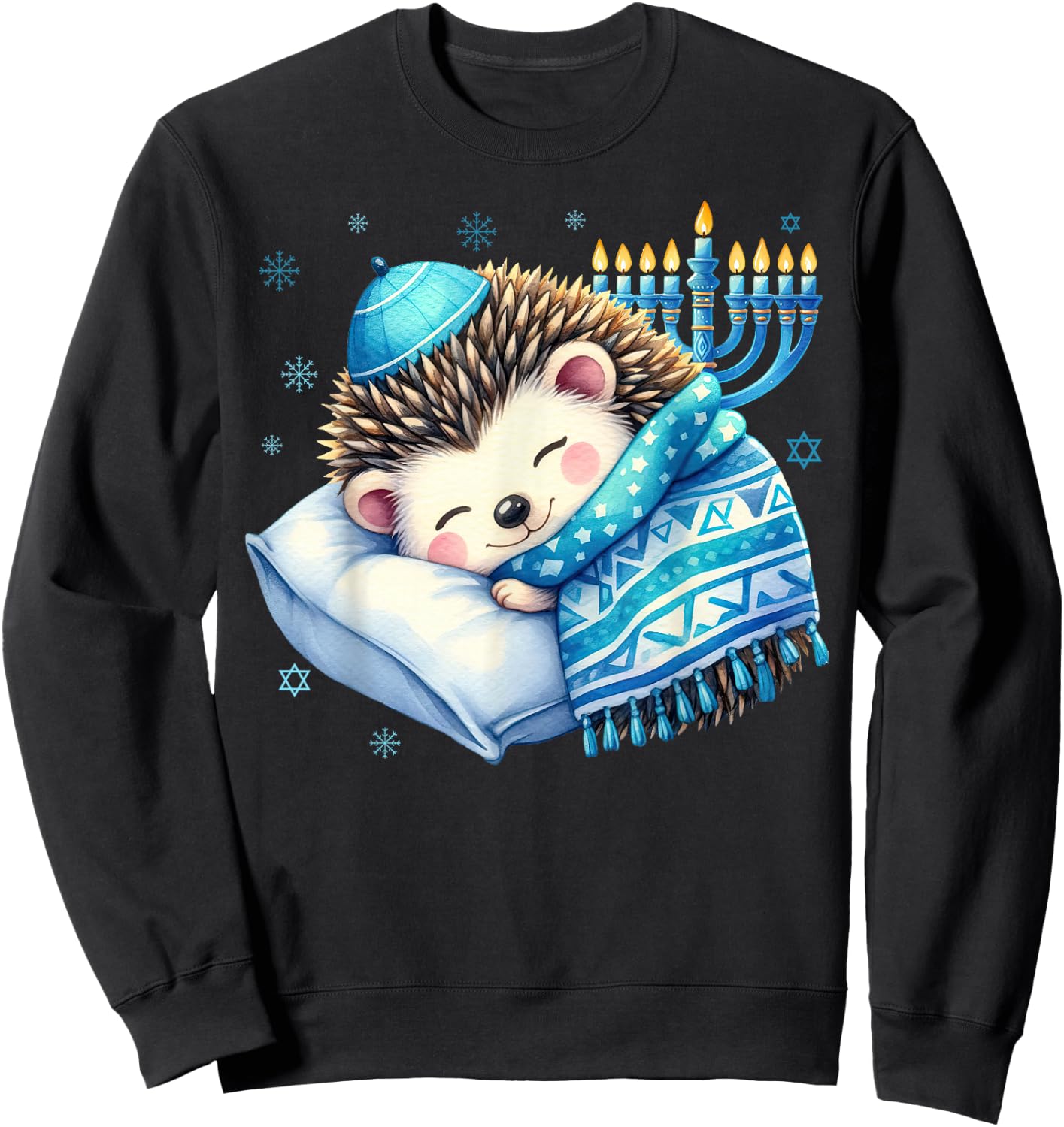 Pretty Sleepy Jewish Pyjamas Hedgehog Hanukkah , Black, S Sweatshirt - Sweatshirt | Black