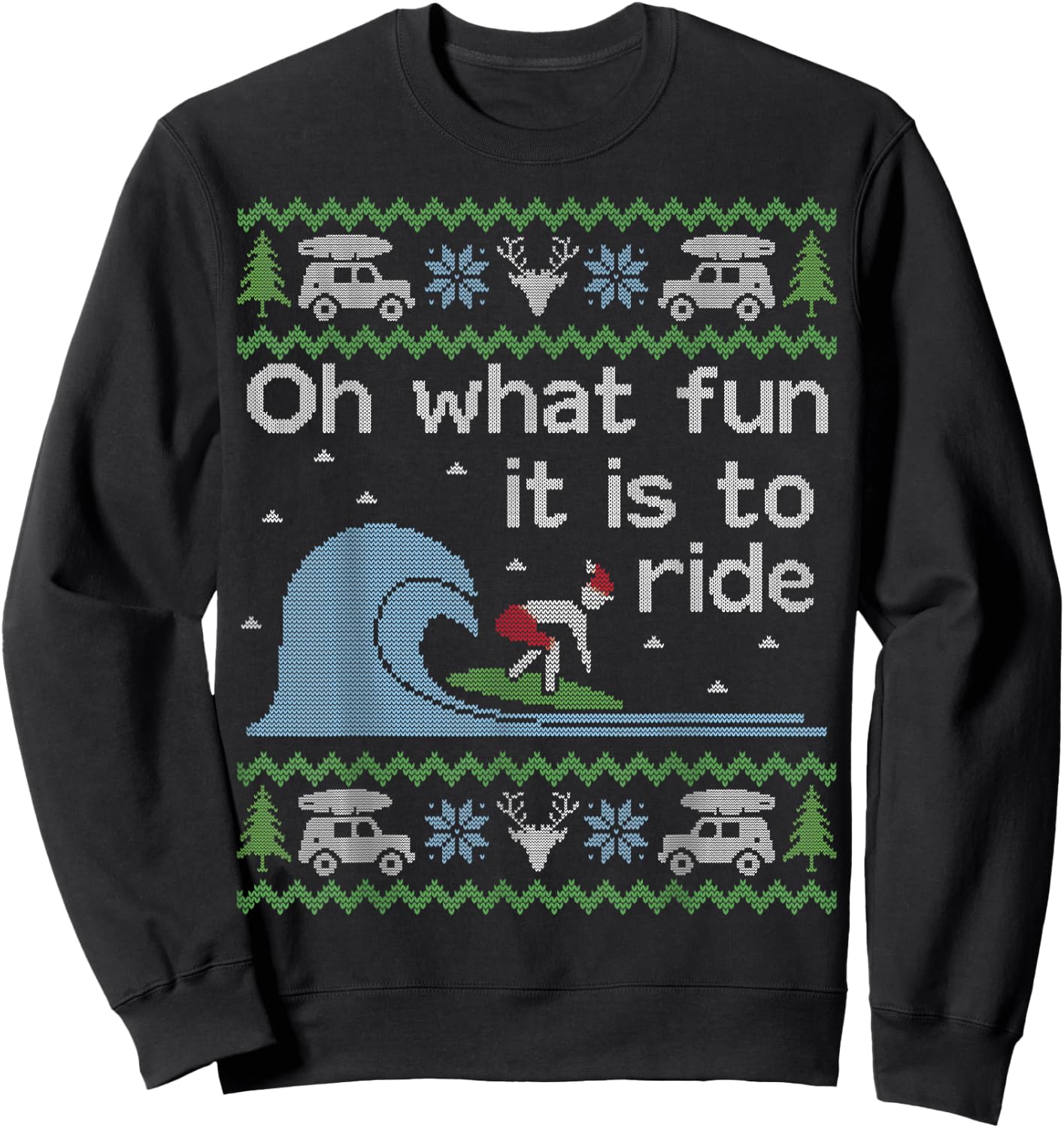 Funny Ugly Sweater Christmas Surfing Surfer Surf Board Shirt Sweatshirt - Sweatshirt | Black