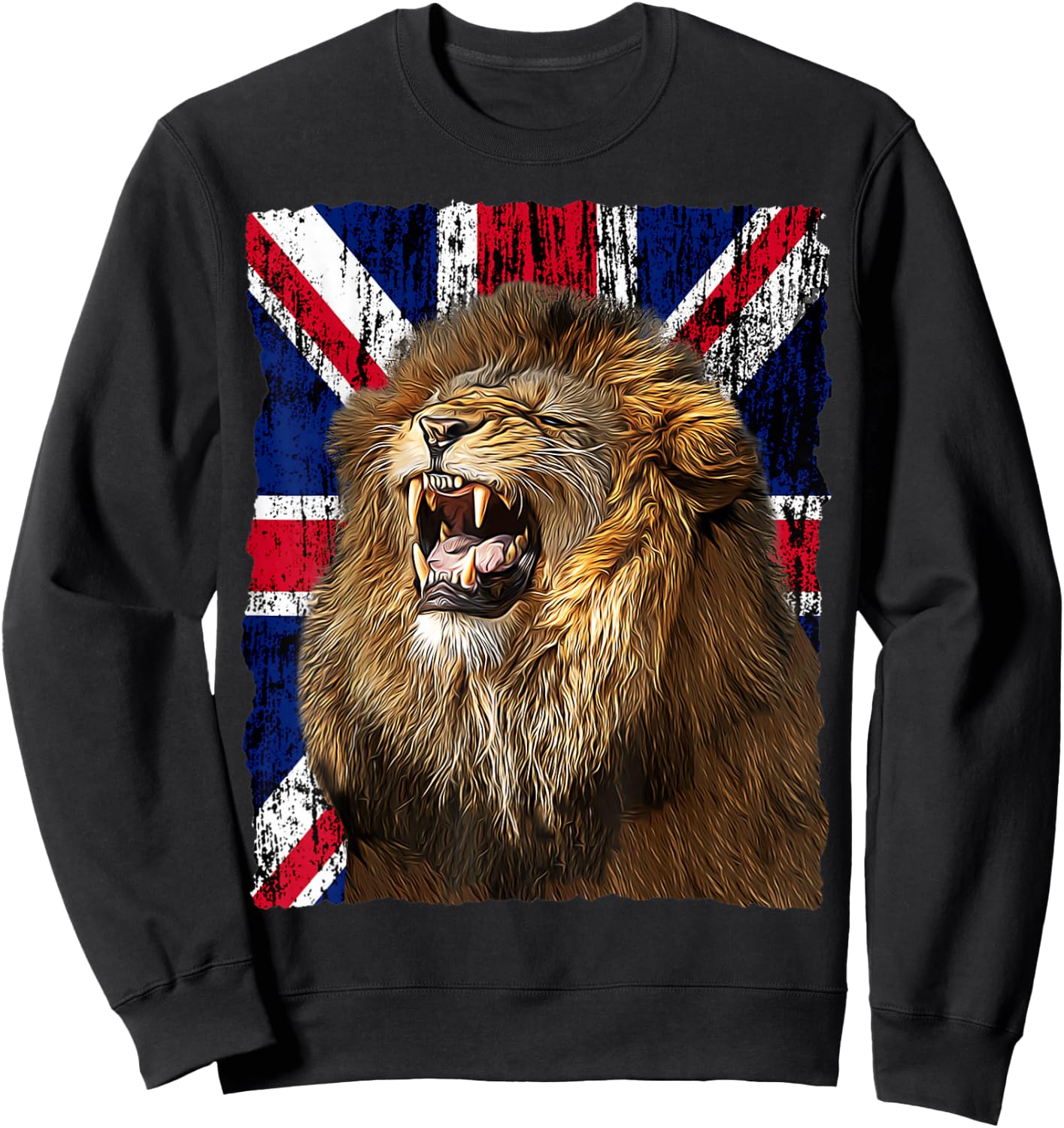 Patriotic Roaring Lion UK Flag Distressed United Kingdom Sweatshirt - Sweatshirt | Black
