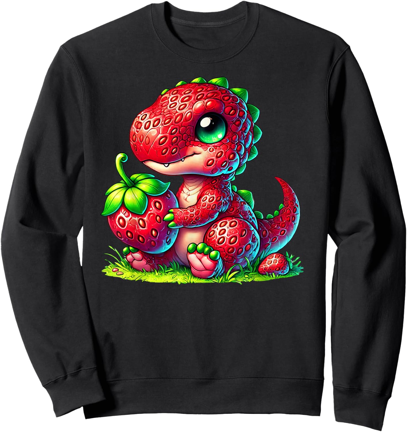 Cute Strawberry Summer Fruit Lover Dinosaur T Rex Boys Girls Sweatshirt - Sweatshirt | Black