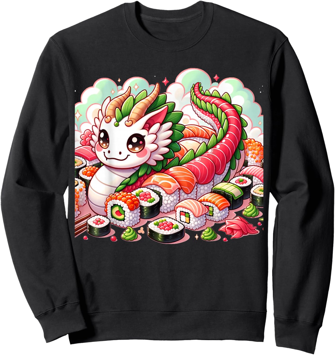 Pink Kawaii Sushi Dragon: Japanese Food & Anime Delights Sweatshirt - Sweatshirt | Black