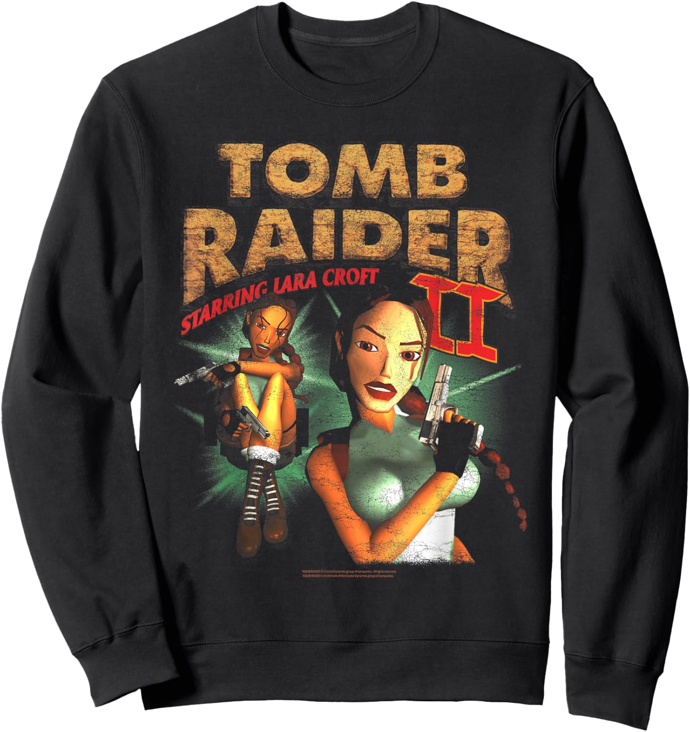 II Staring Lara Croft Vintage Collage Video Game Sweatshirt - Sweatshirt | Black