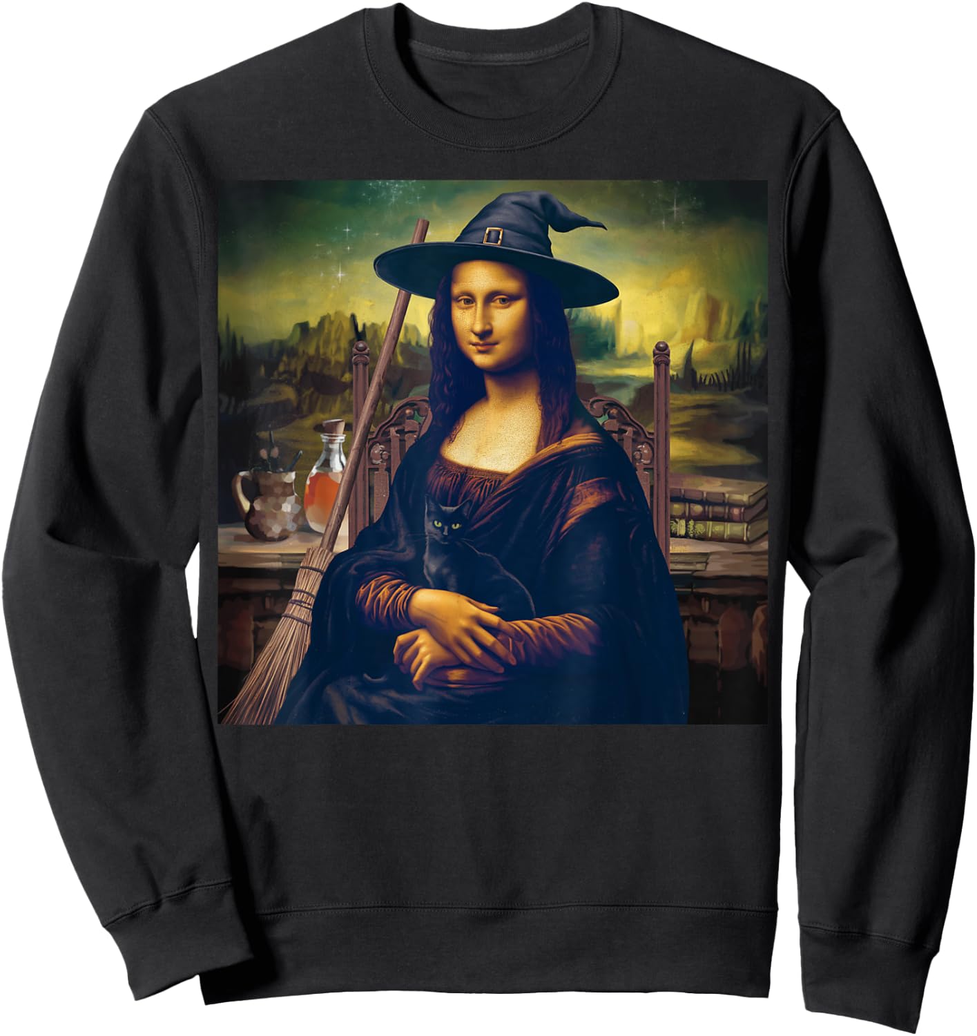 The mona lisa witch, mona lisa art halloween Sweatshirt - Sweatshirt | Black