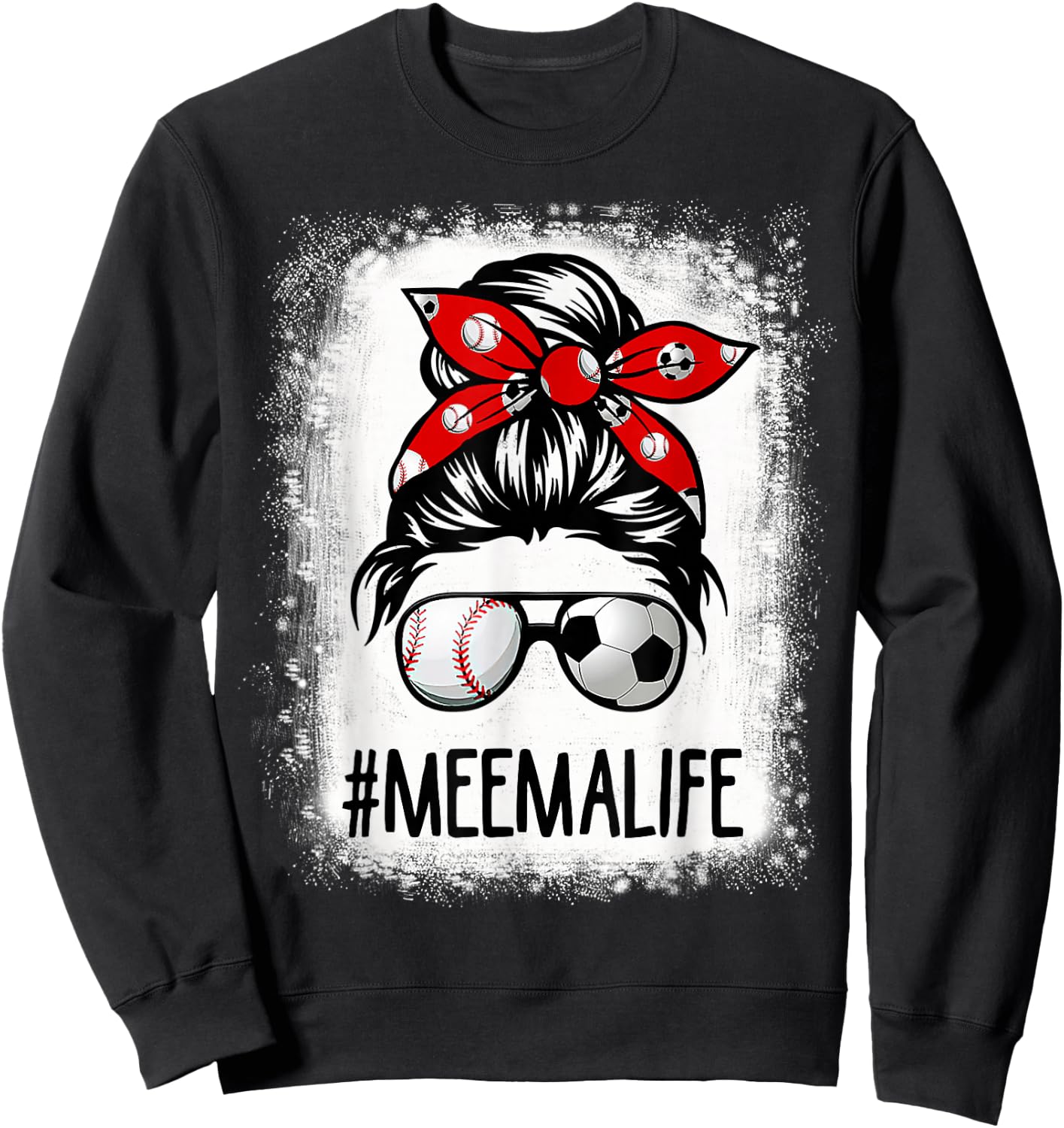 Bleached Meema Life Soccer Messy Bun Baseball Game Day Sweatshirt - Sweatshirt | Black