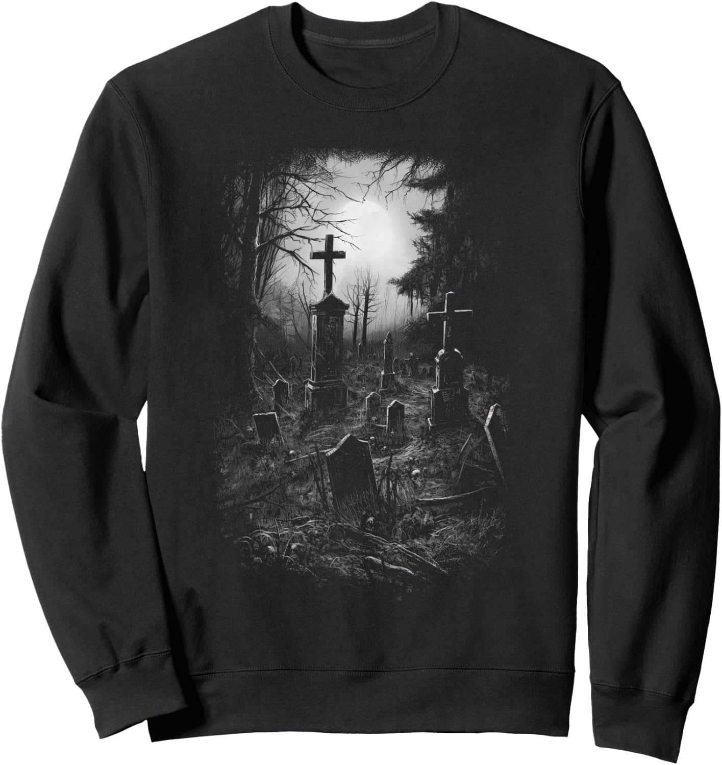 Cemetery Gothic Gravestone Halloween Ghost Dark Sweatshirt - Sweatshirt | Black