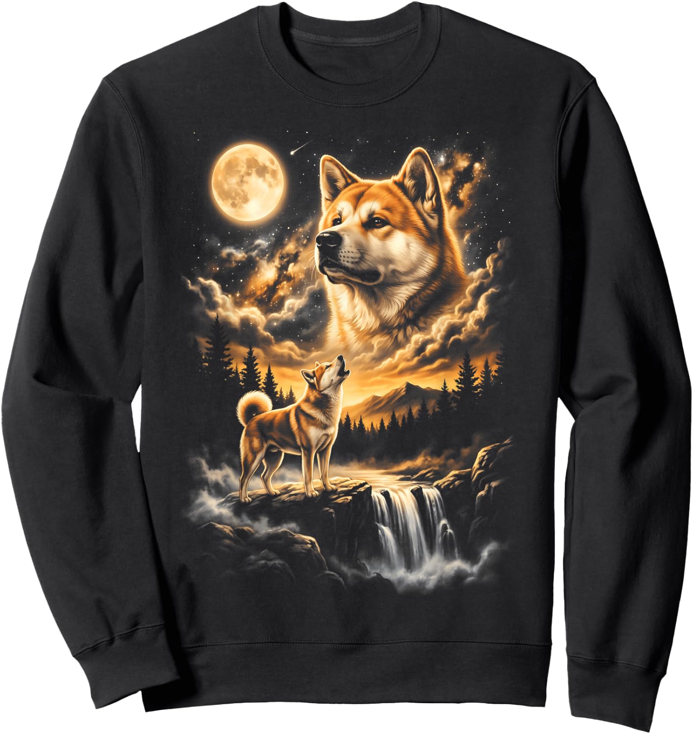 Akita Howling to The Moon Sweatshirt - Sweatshirt | Black