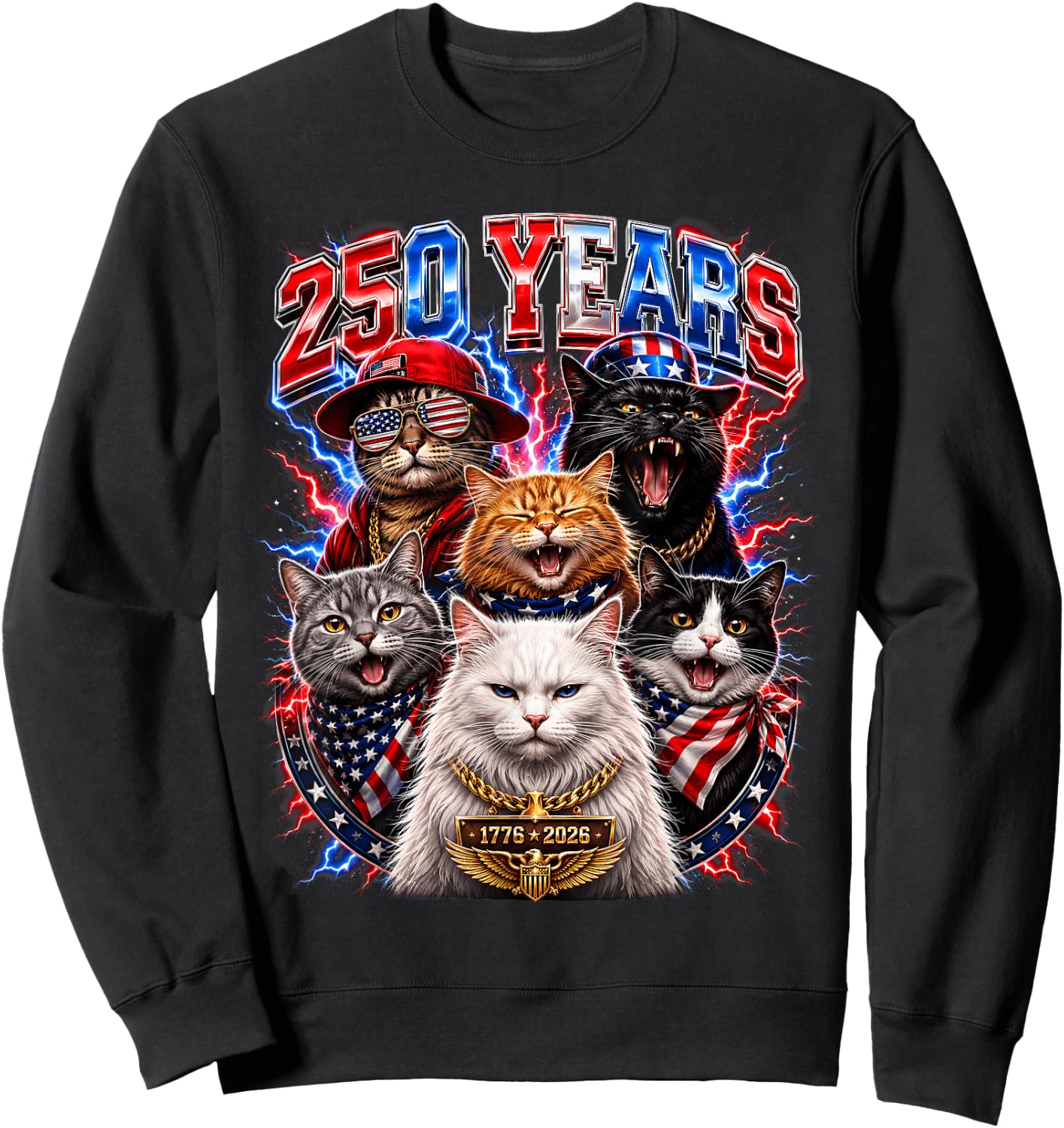 America 250th Anniversary USA Cat 4th of July Patriotic Kids Sweatshirt - Sweatshirt | Black