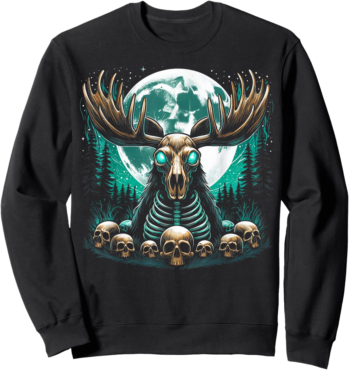 Cool Moose Skeleton Halloween Christmas Birthday Sweatshirt - Sweatshirt | Black