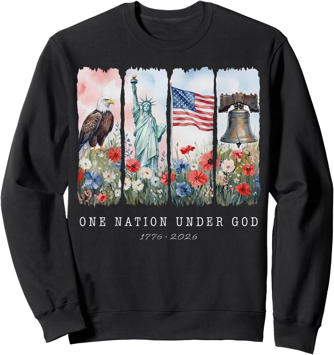 One Nation Under God Christian Wildflower 250th Women Girls Sweatshirt - Sweatshirt | Black