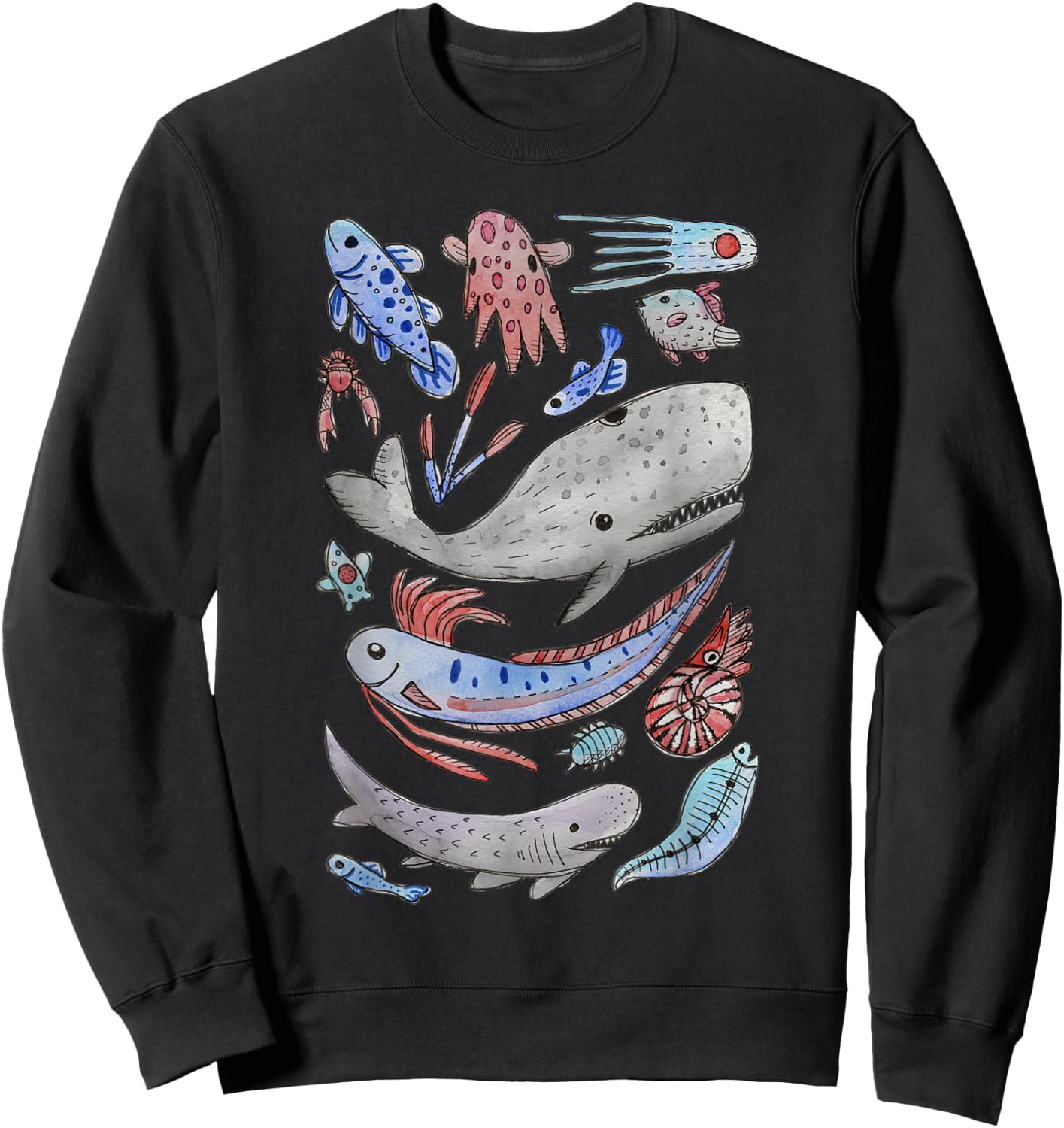 Deep Sea Ocean Creatures Oarfish Whale Shark Watercolor Sweatshirt - Sweatshirt | Black