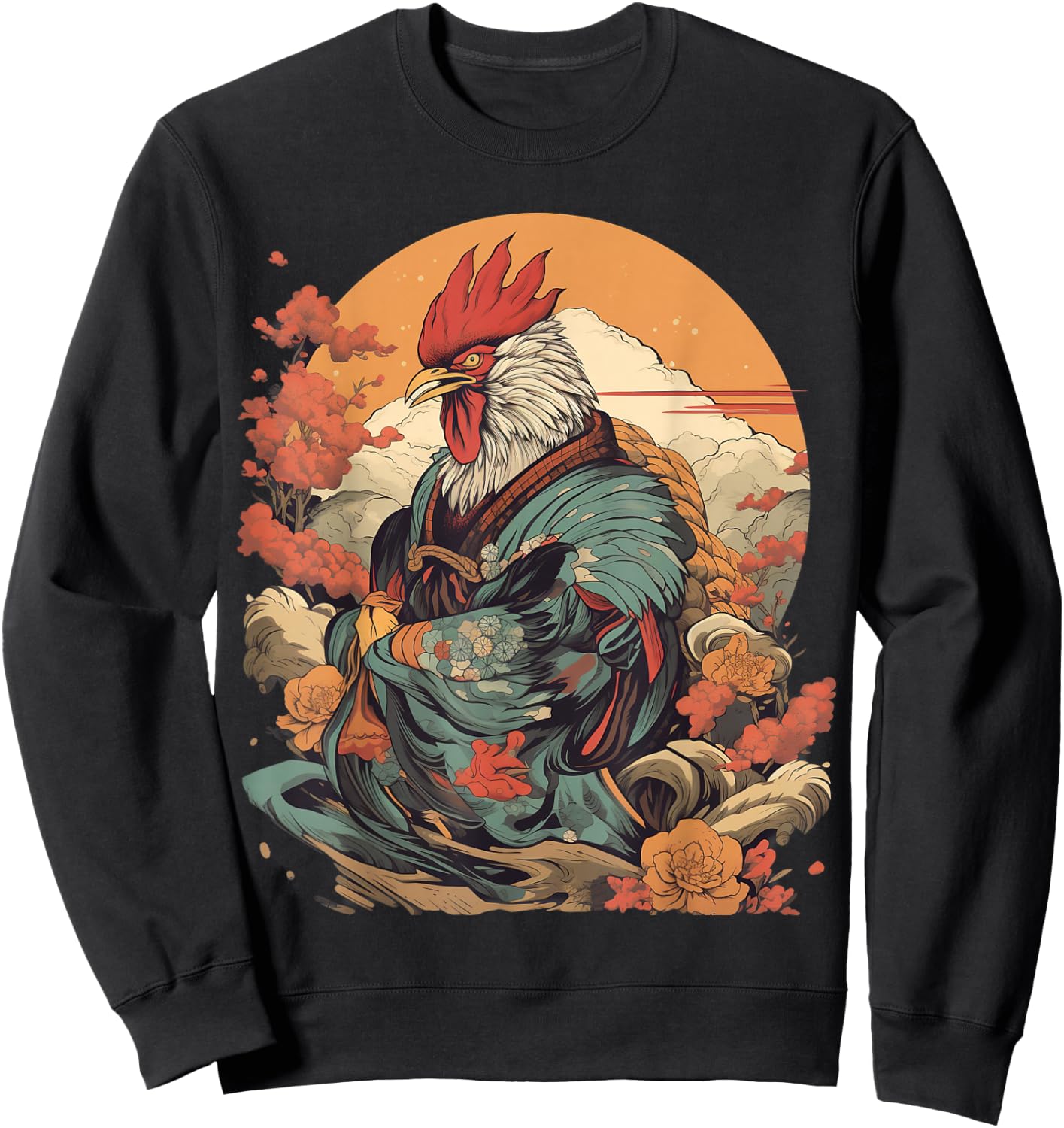 Vintage Japanese Art Samurai Rooster Sweatshirt - Sweatshirt | Black