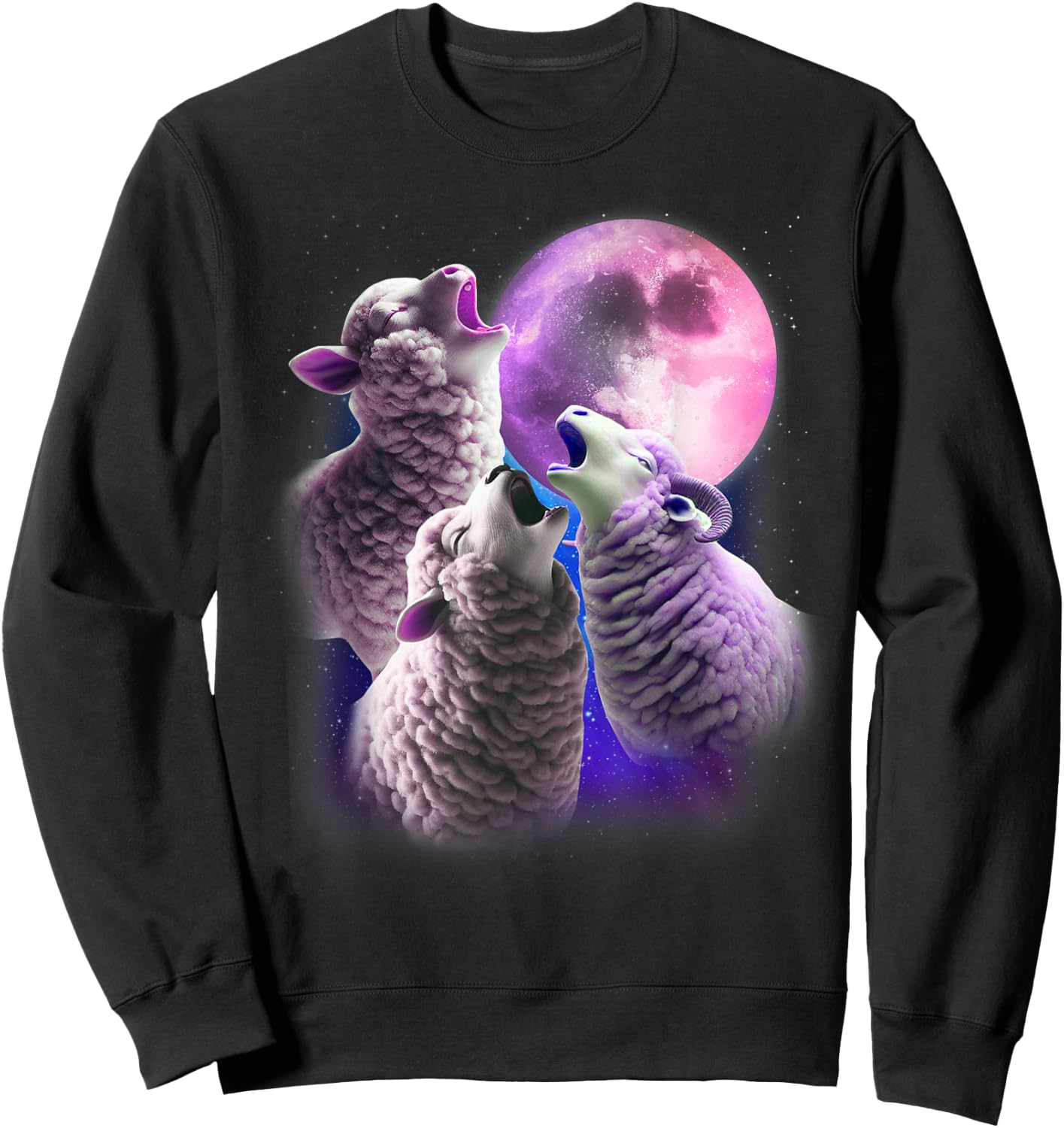3 Sheeps Howling At The Moon Funny Sheep Animal Lover Farmer Sweatshirt - Sweatshirt | Black