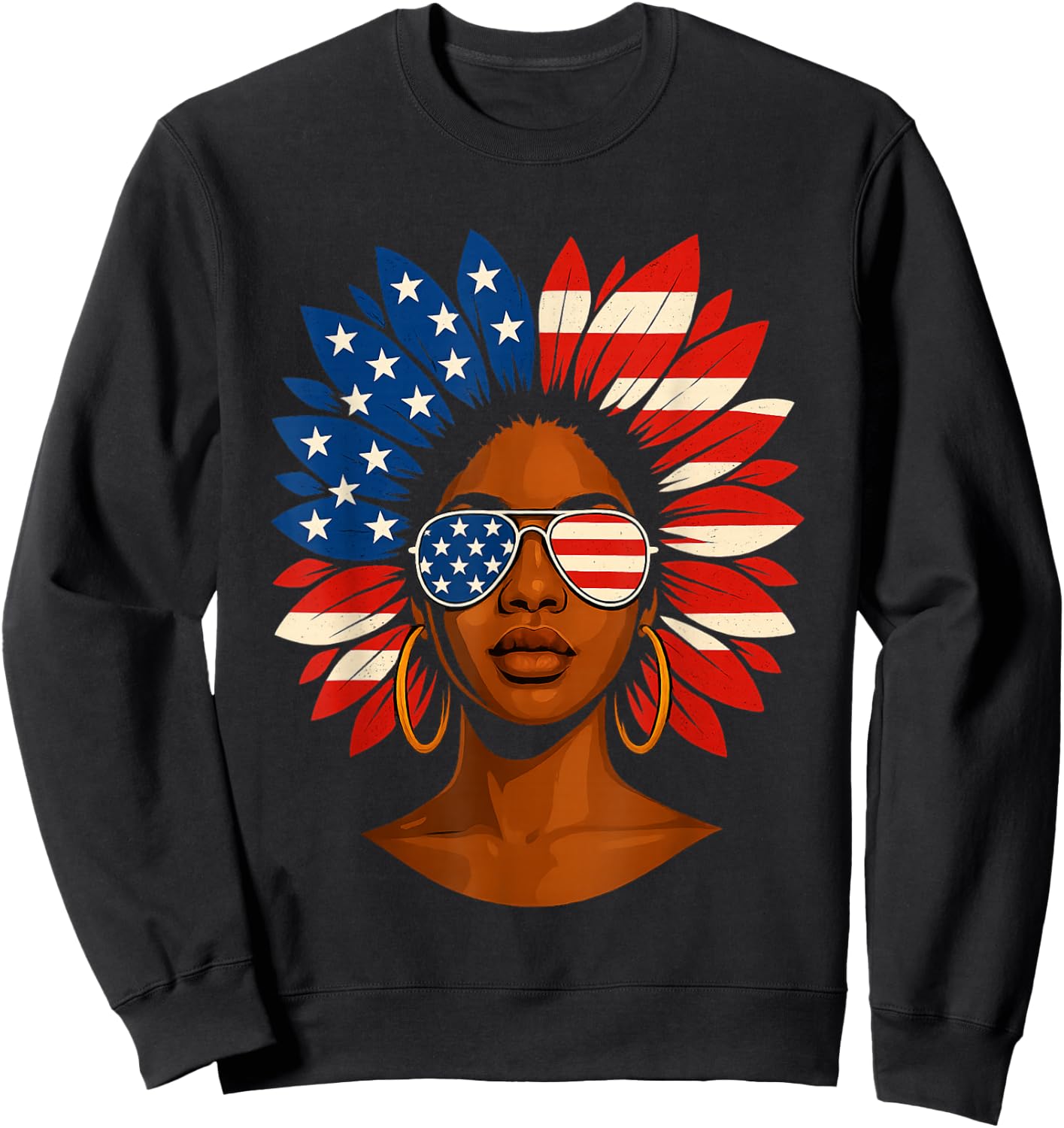 Afro Sunflower African American 4th of July Melanin Sweatshirt - Sweatshirt | Black