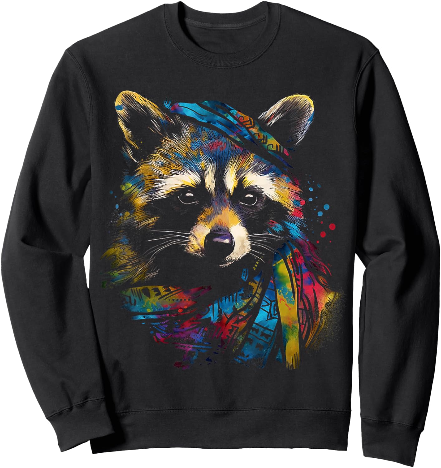 Waschbär Niedliche Kunst Bunte Tierzeichnung Grafik Waschbär Sweatshirt - Sweatshirt | Black
