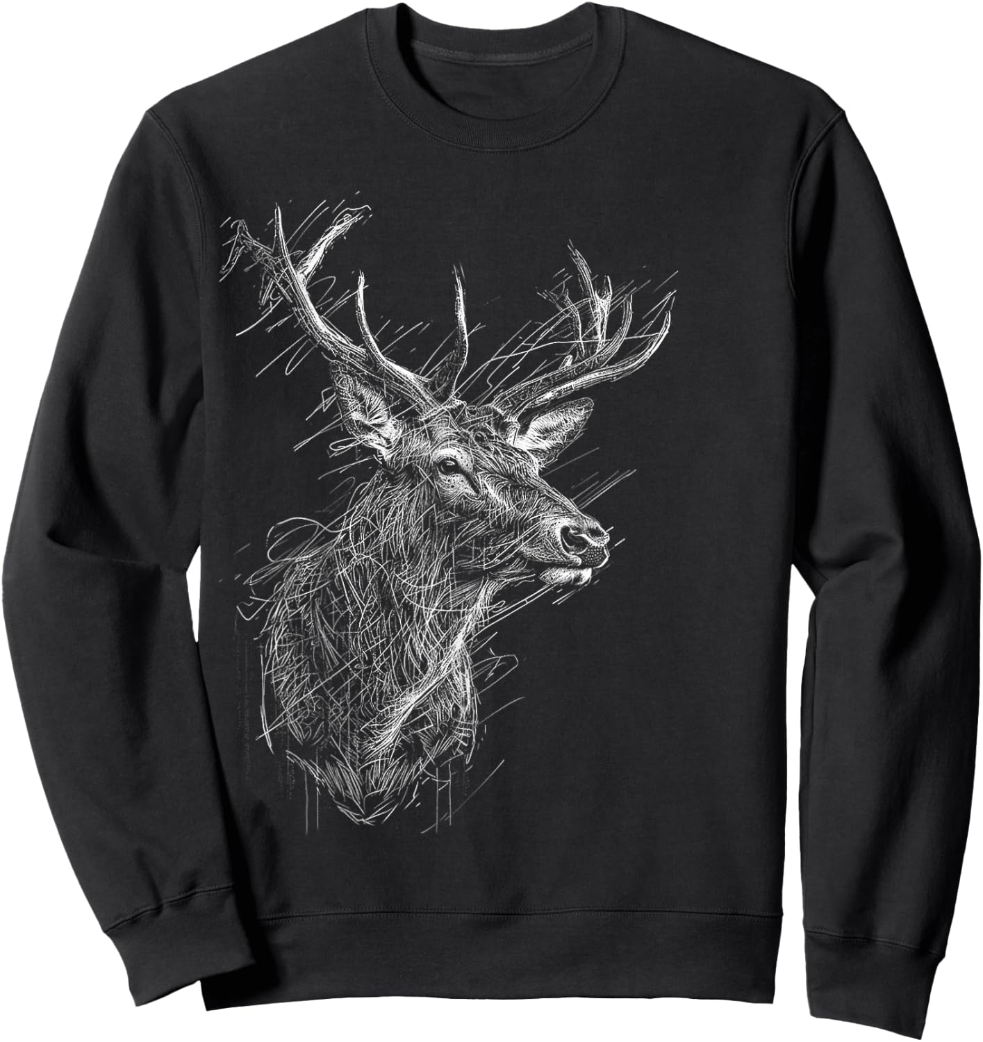 Deer Drawing Animal Zoo Illustration Deer , Black, S Sweatshirt - Sweatshirt | Black