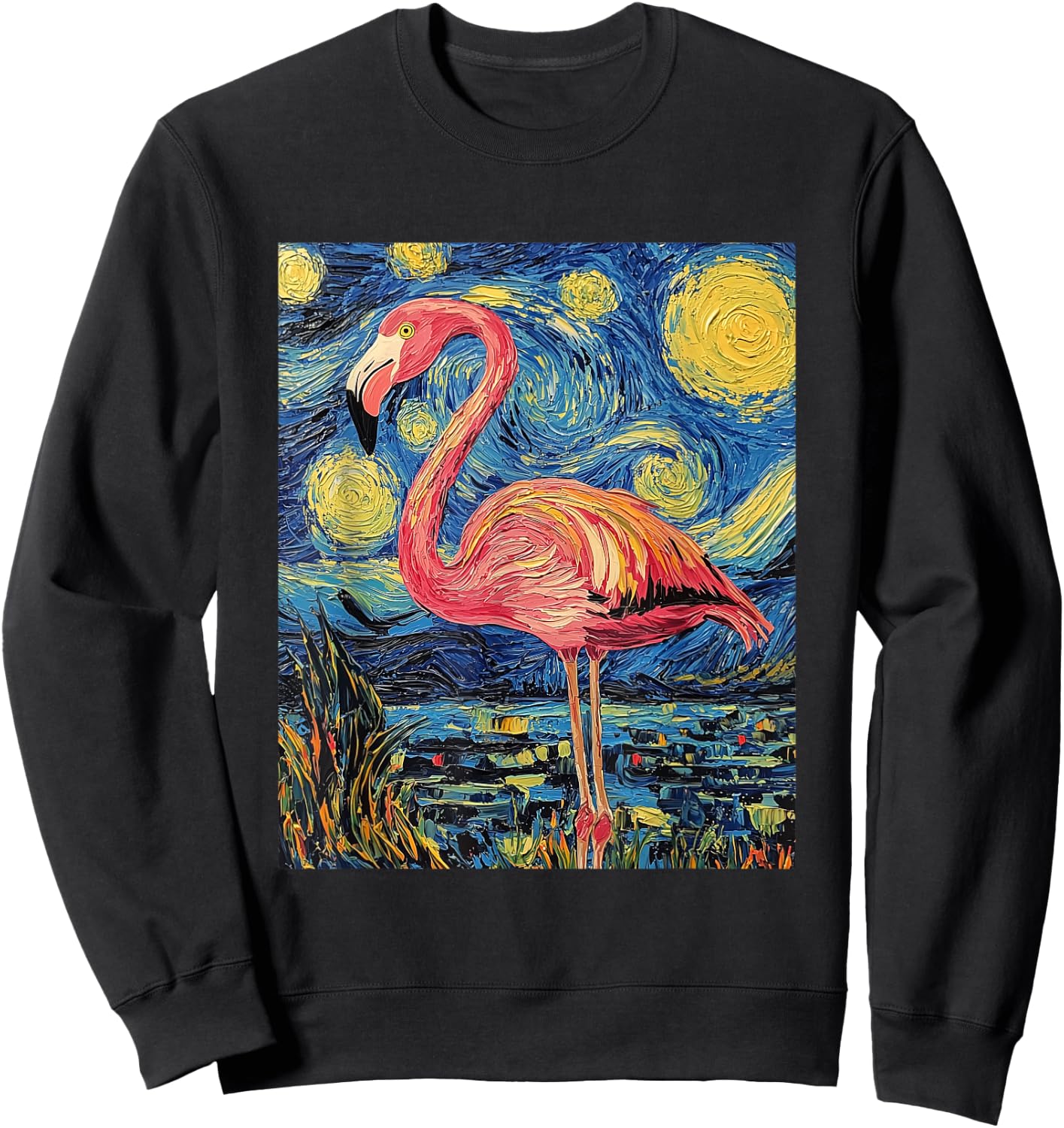 Cute Flamingo - Van Gogh Style - Starry Night Sweatshirt - Sweatshirt | Black