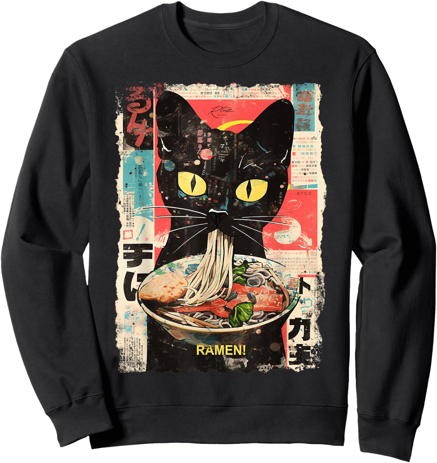 Ramen Nudeln Katze Japan Y2K Kawaii Retro Katzen Manga Anime Sweatshirt - Sweatshirt | Black