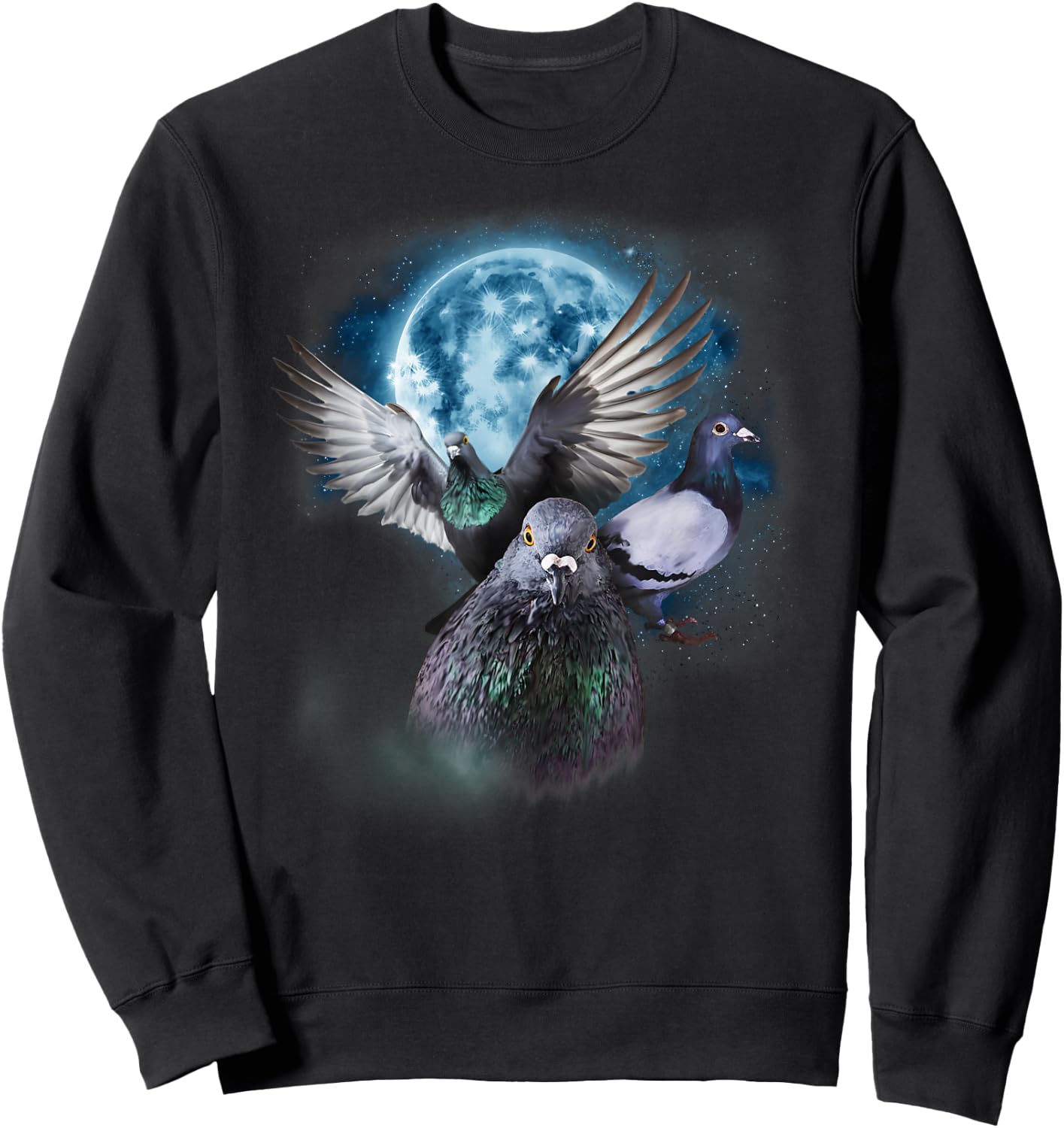 Funny Pigeon Shirt Funny Pigeons Howling on the Moon , black Sweatshirt - Sweatshirt | Black