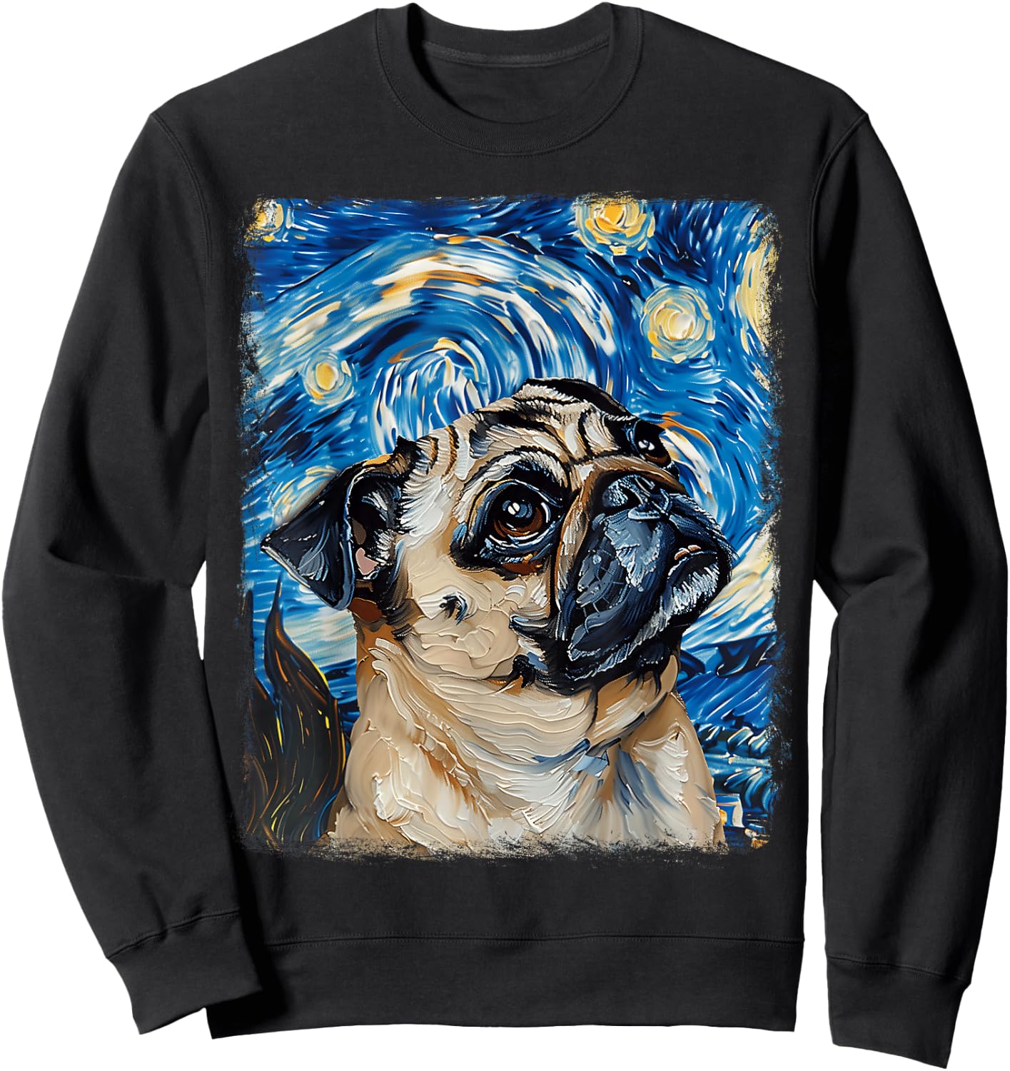 Pug Dog Starry Night Painting Sweatshirt - Sweatshirt | Black