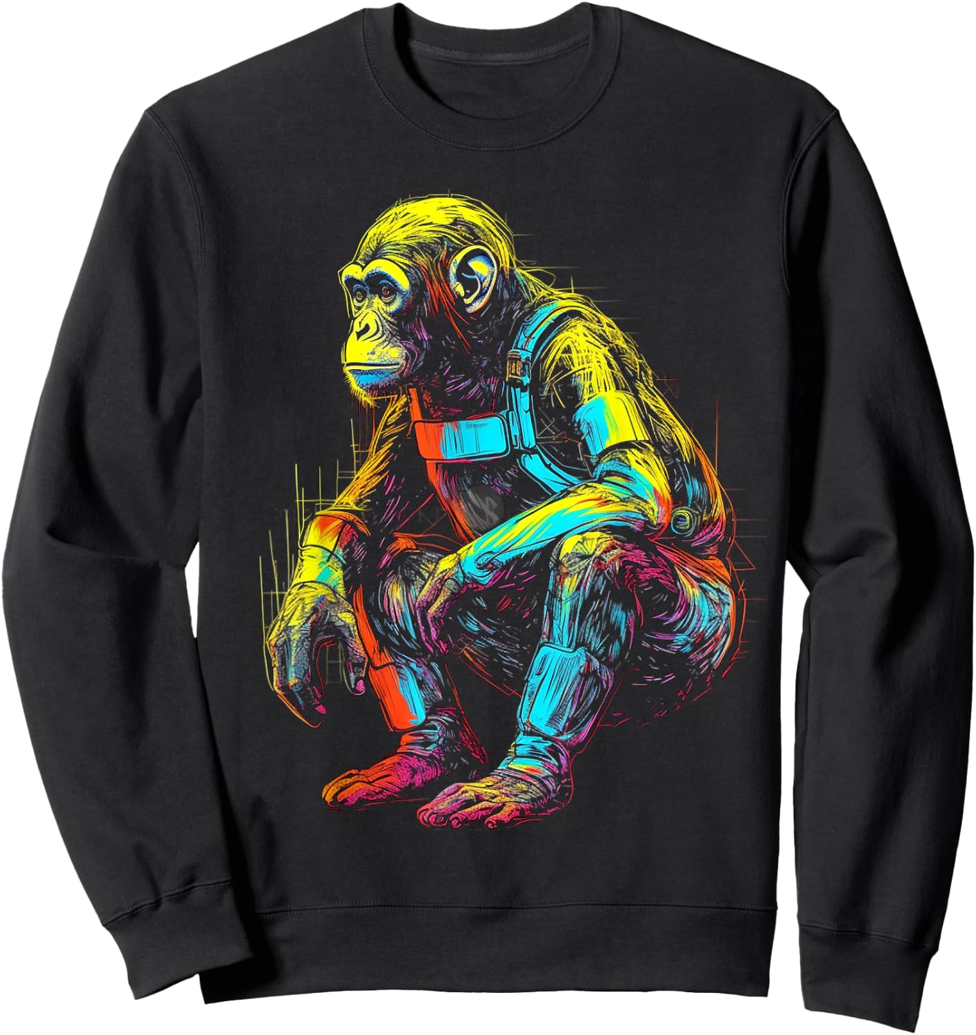 Monkey Fanatsy Chimpanzee Colourful Art Animal Motif Monkey Sweatshirt - Sweatshirt | Black