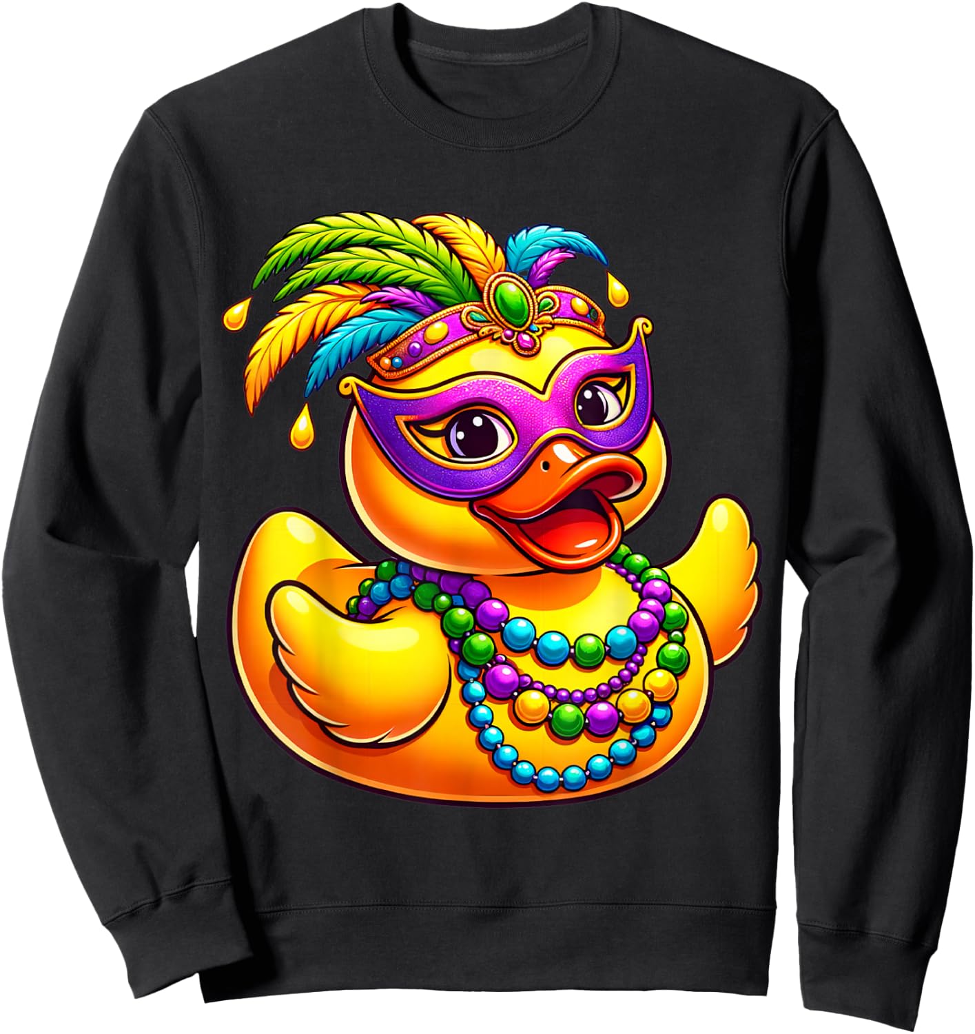 Mardi Gras Duck Wearing Mardi Gras Costume Beads Mask Sweatshirt - Sweatshirt | Black