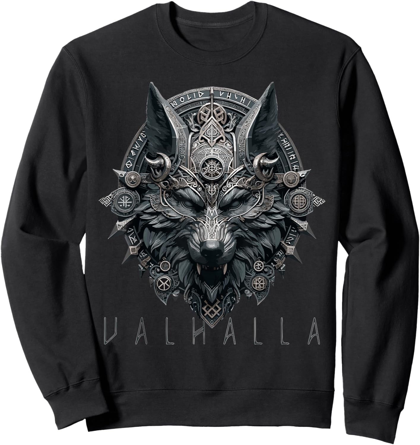 Valhalla Odin Runes Norse Wolf Mask Viking Compass Man Woman Sweatshirt - Sweatshirt | Black