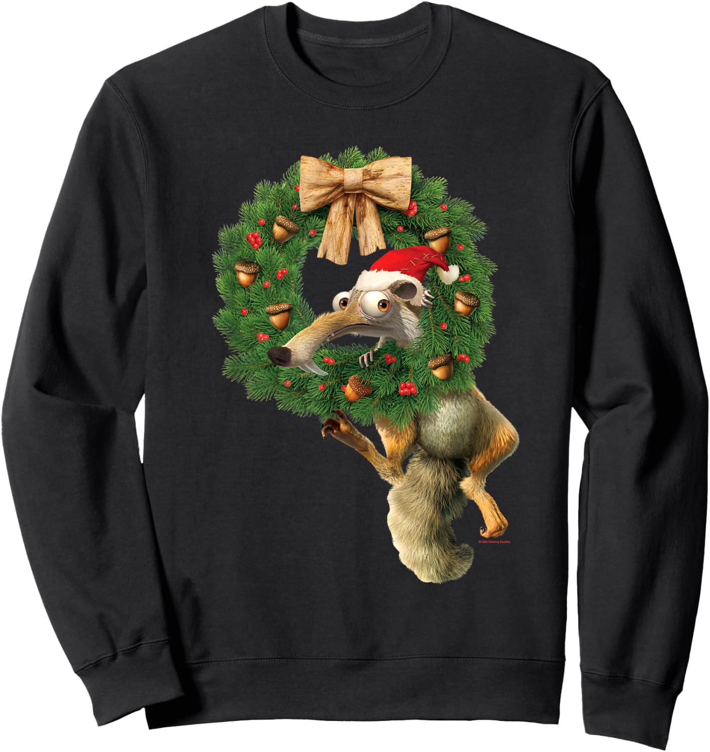 20th Century Fox Ice Age Scrat Prehistoric Christmas Holiday Acorn Wreath Sweatshirt - Sweatshirt | Black