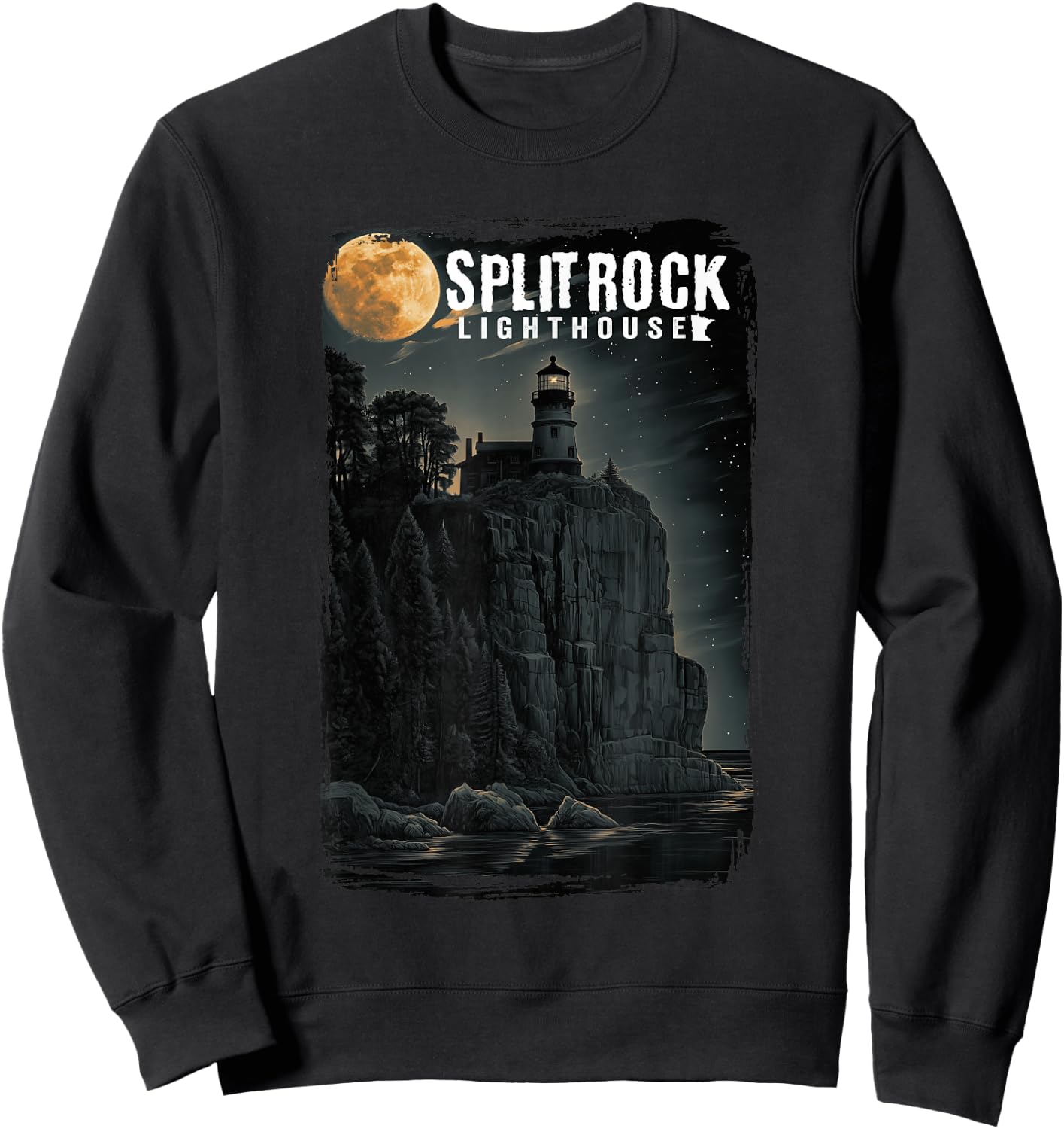 Moon Night Classic Split Rock Lighthouse Minnesota Sweatshirt - Sweatshirt | Black